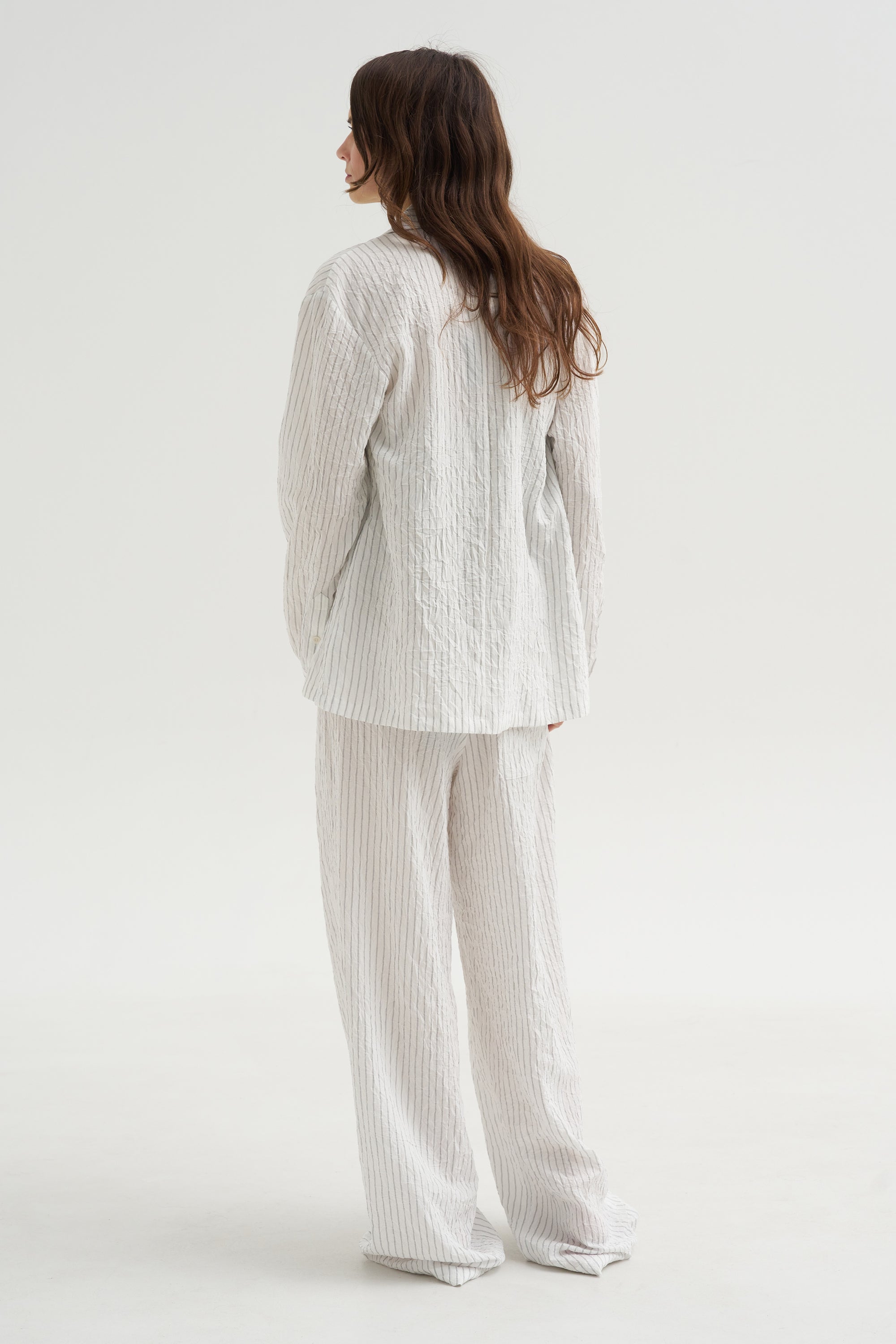 Crinkle Stripe Suiting Shawl Collar Jacket, Ivory Multi