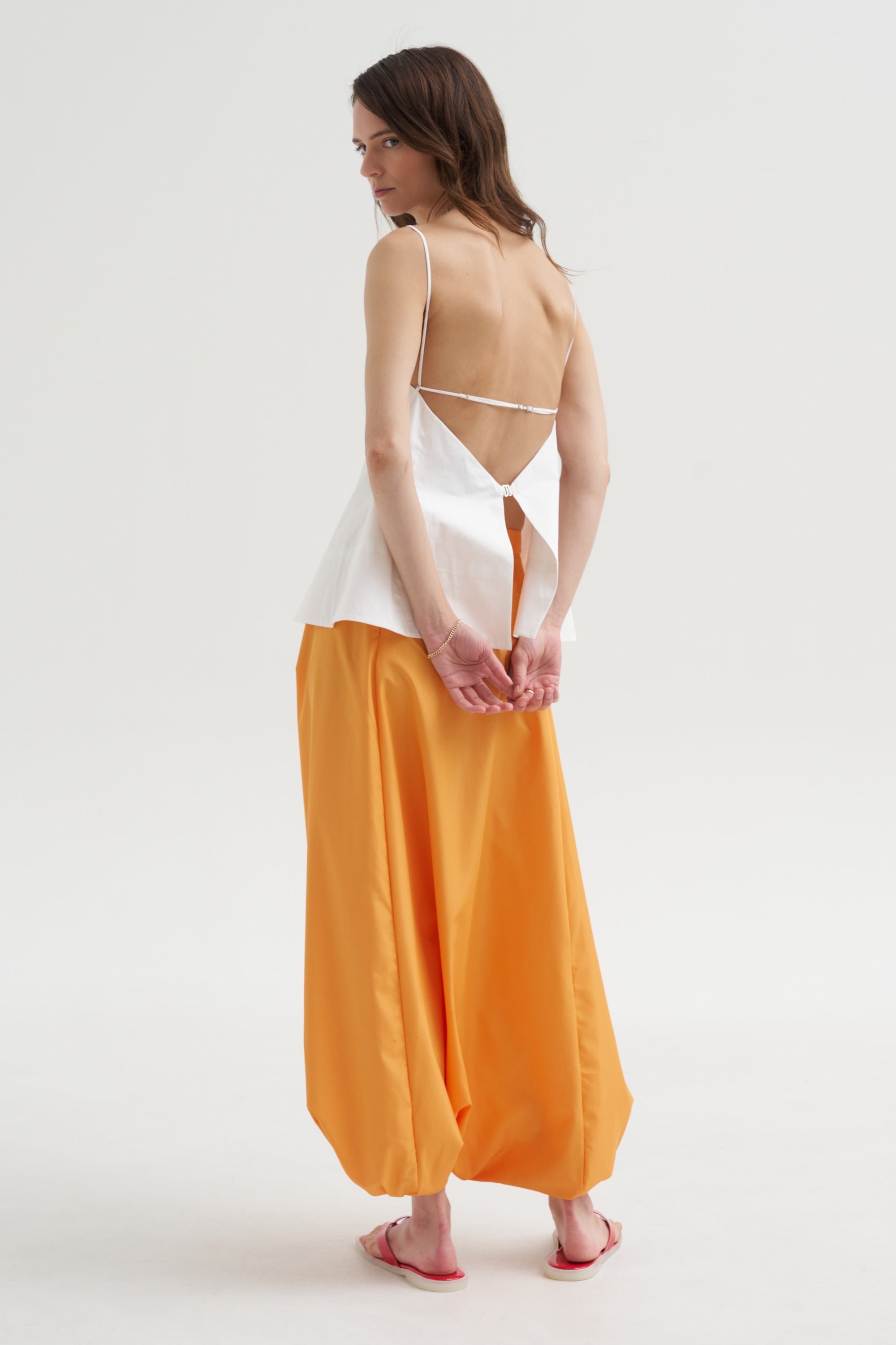 Eco Poplin Strappy Open Back Top, White