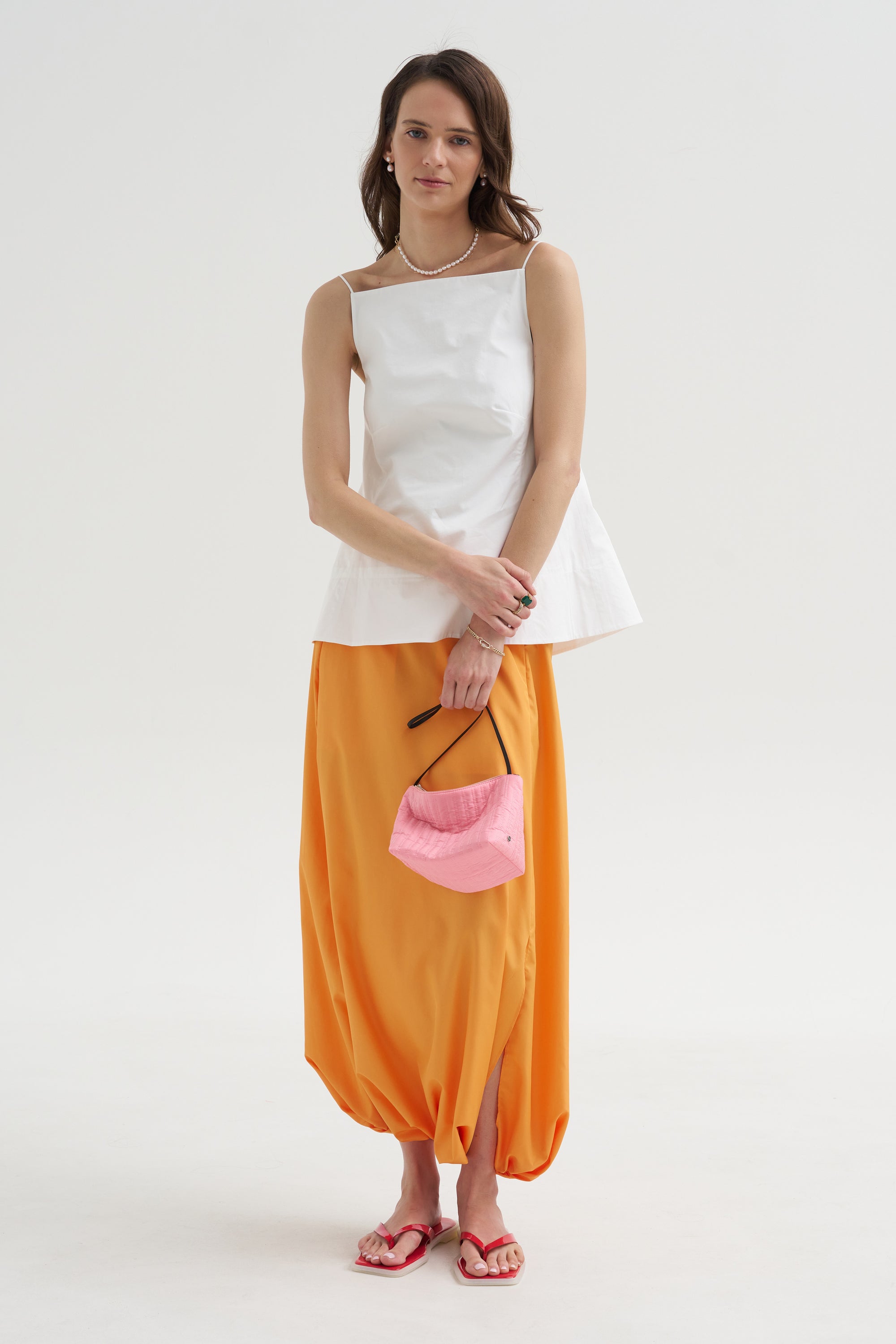 Eco Poplin Strappy Open Back Top, White