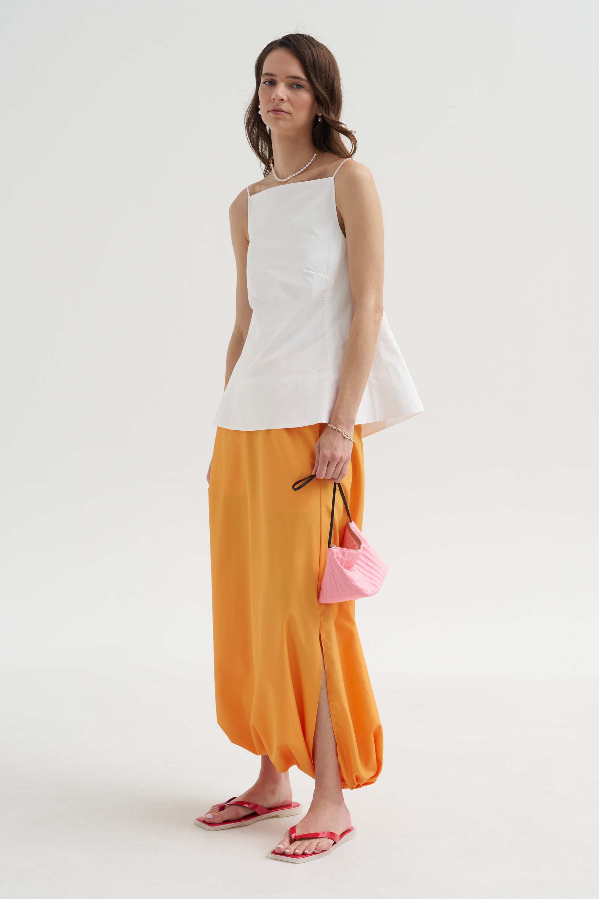 Eco Poplin Strappy Open Back Top, White