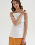 Eco Poplin Strappy Open Back Top, White