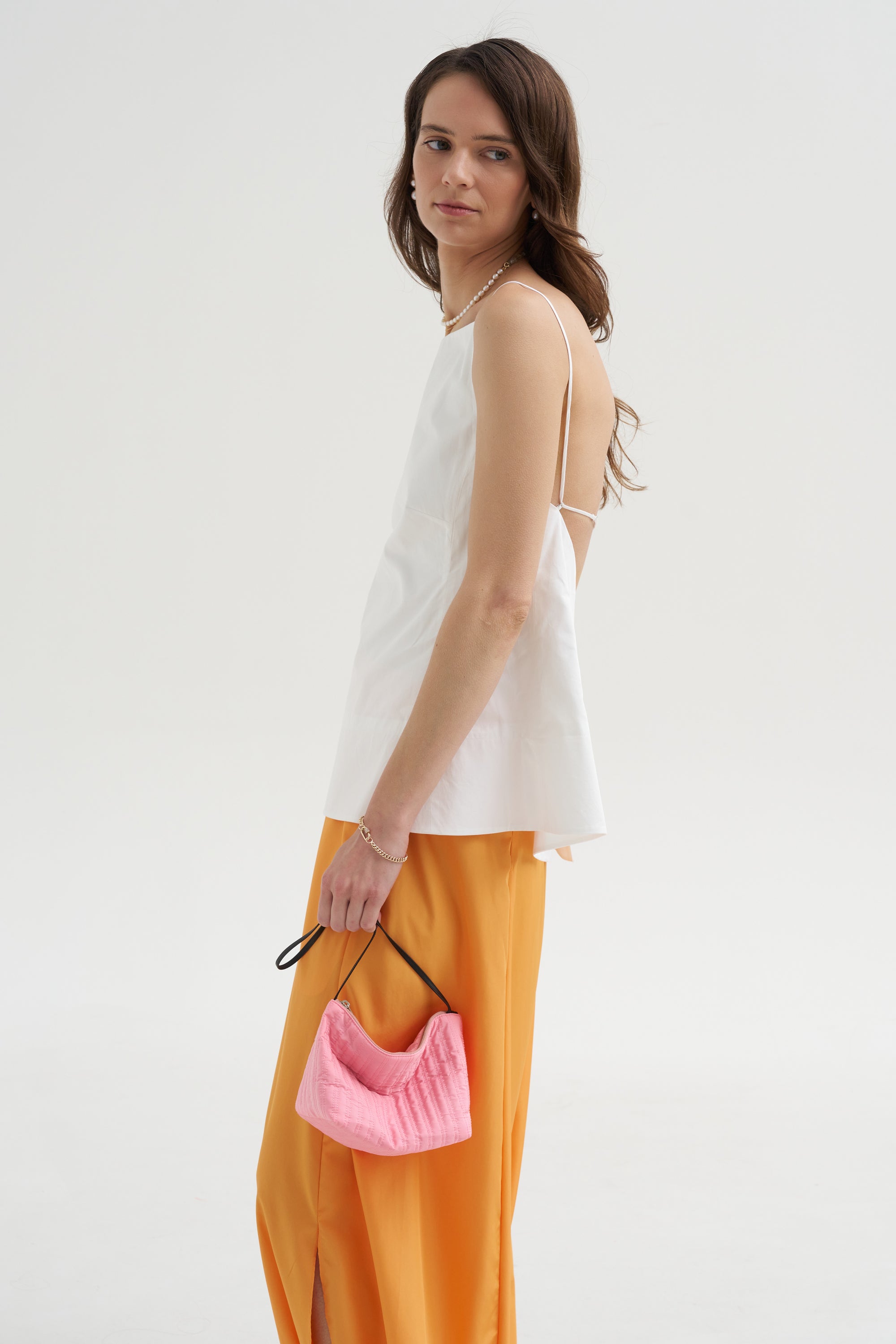 Eco Poplin Strappy Open Back Top, White