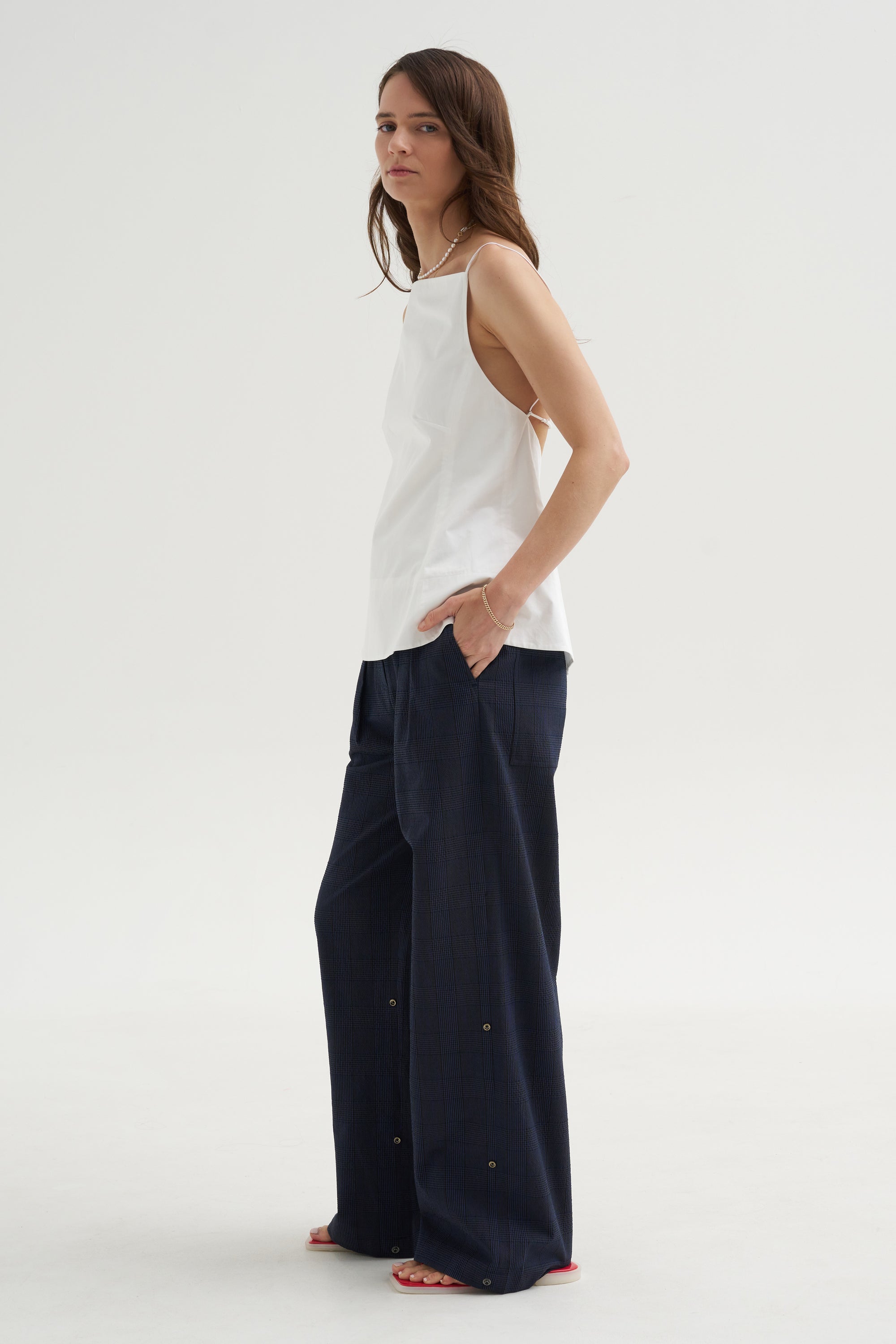 Menswear Crepon Stella Full Length Pant, Navy Multi