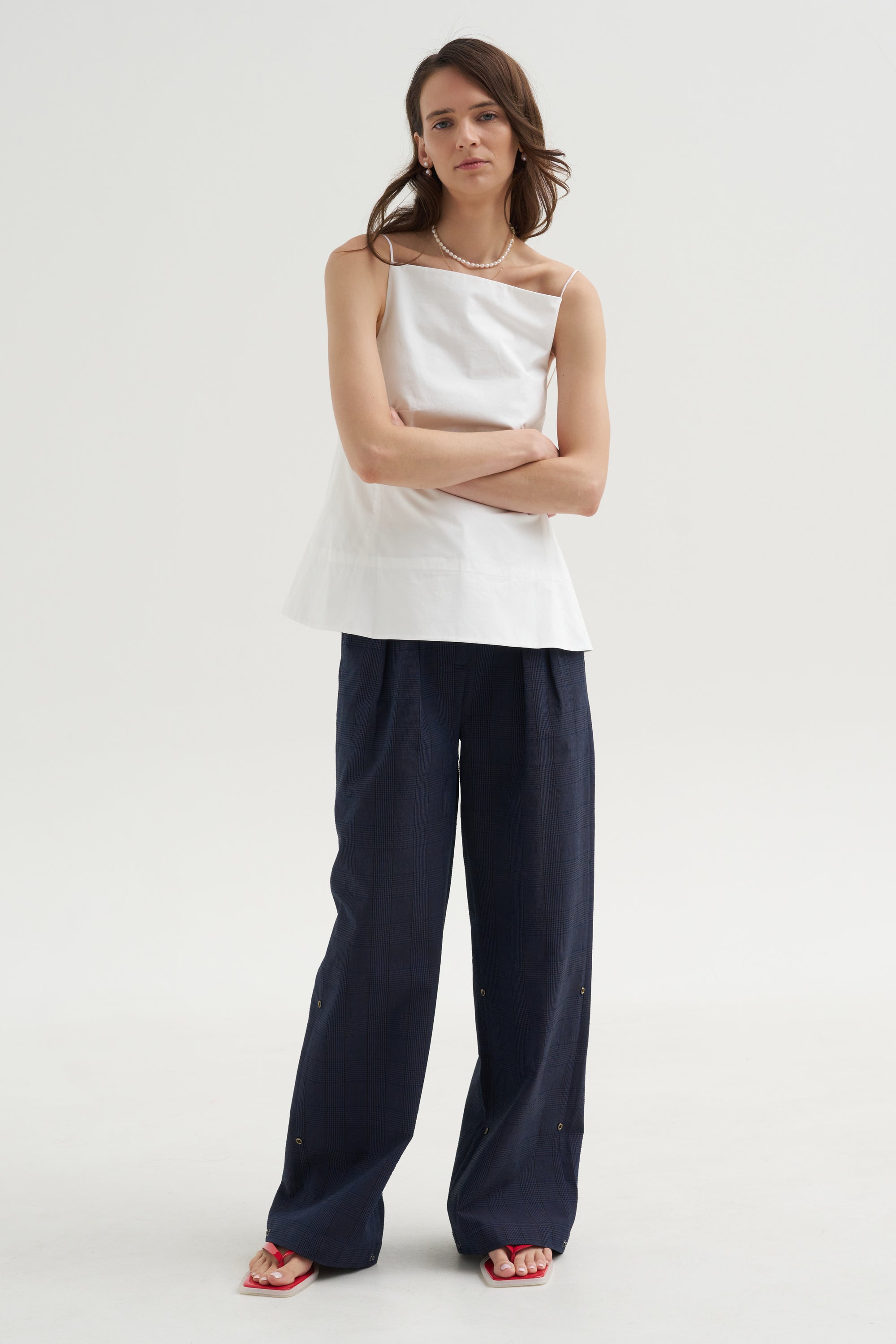 Menswear Crepon Stella Full Length Pant, Navy Multi