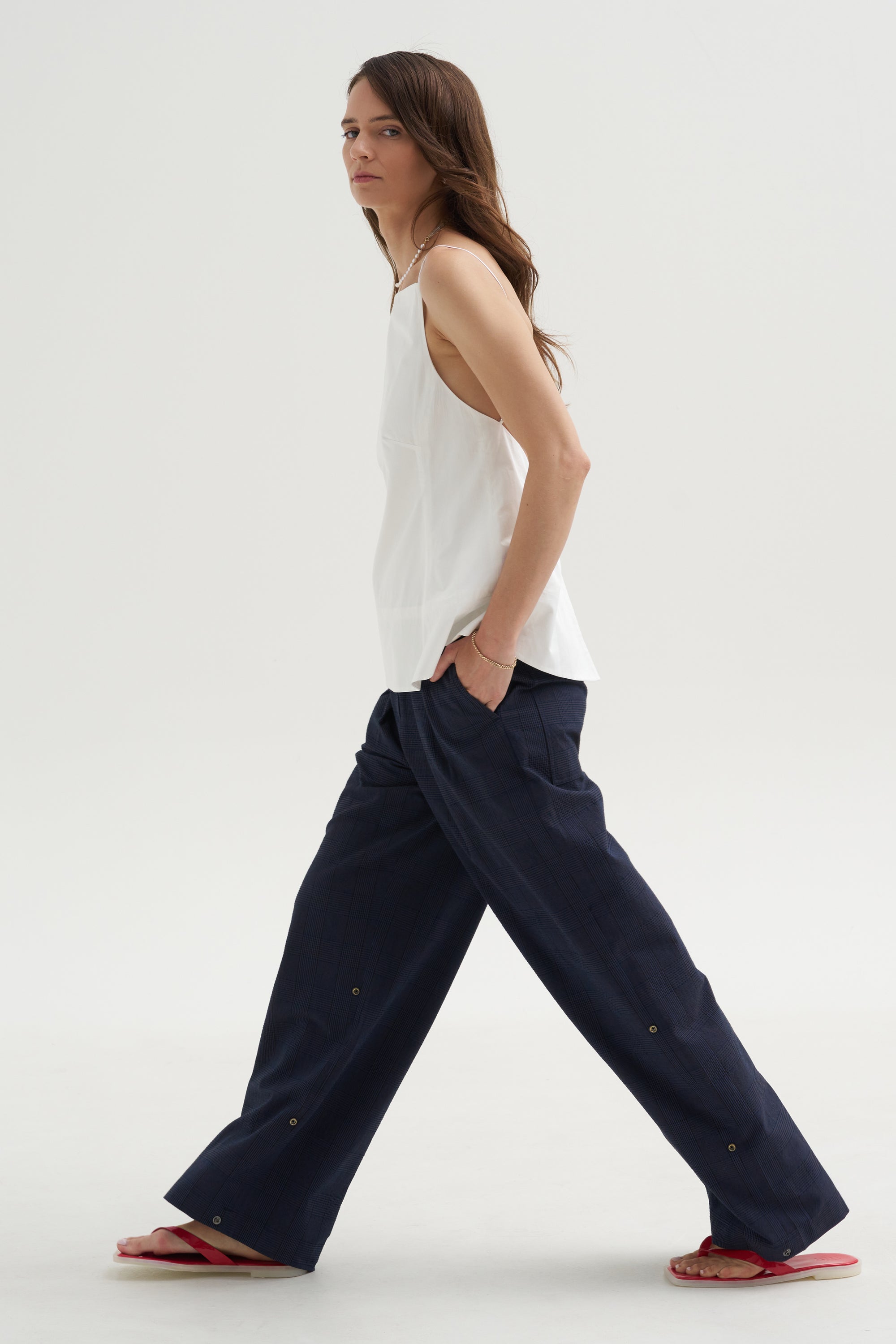 Menswear Crepon Stella Full Length Pant, Navy Multi