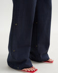 Menswear Crepon Stella Full Length Pant, Navy Multi