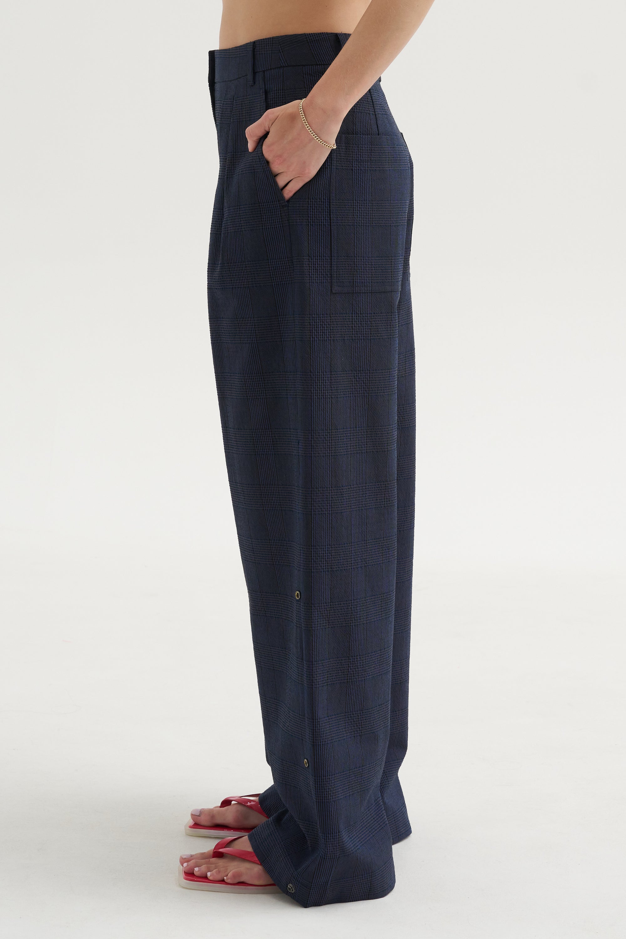 Menswear Crepon Stella Full Length Pant, Navy Multi