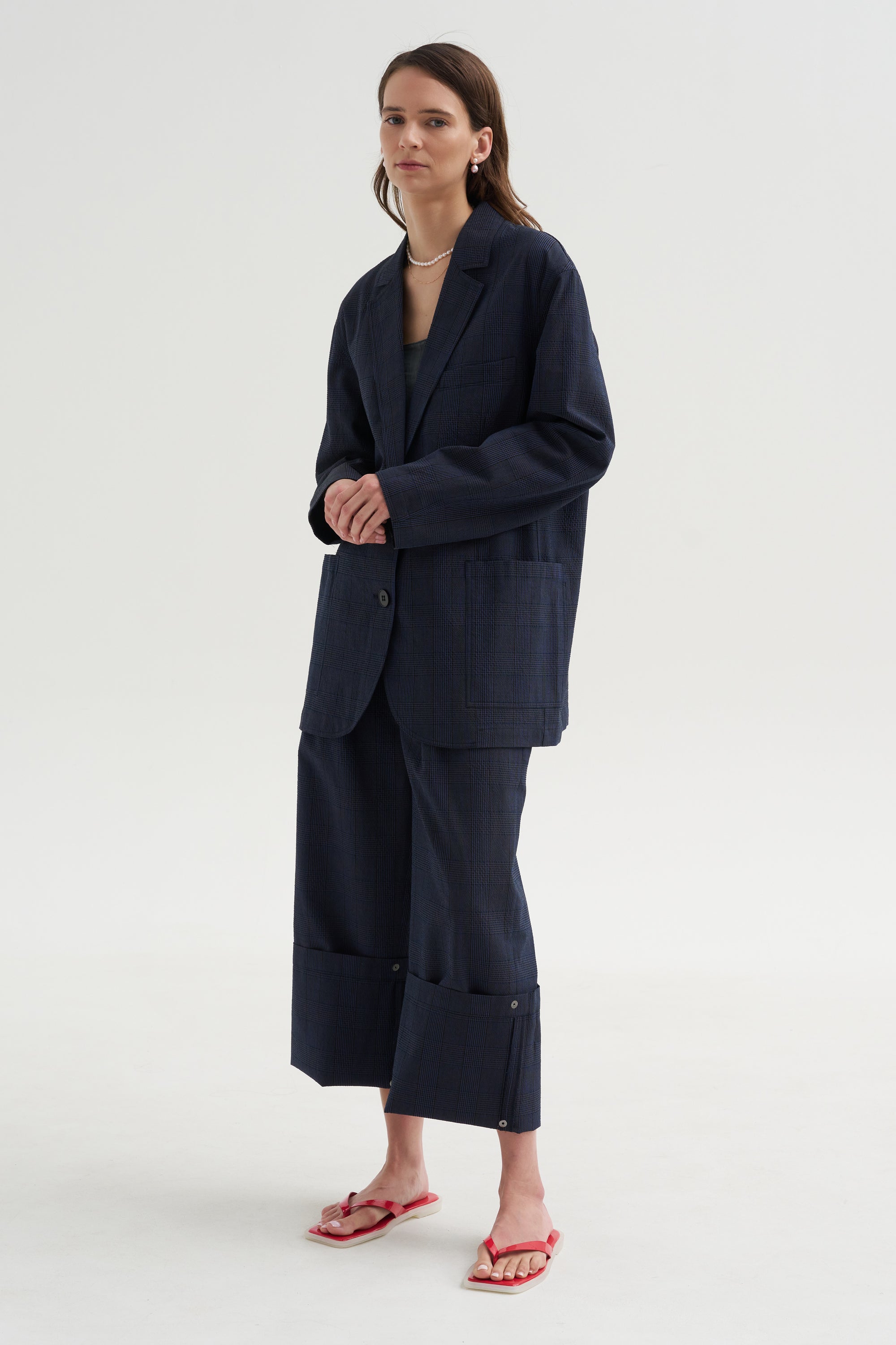 Menswear Crepon Liam Blazer, Navy Multi