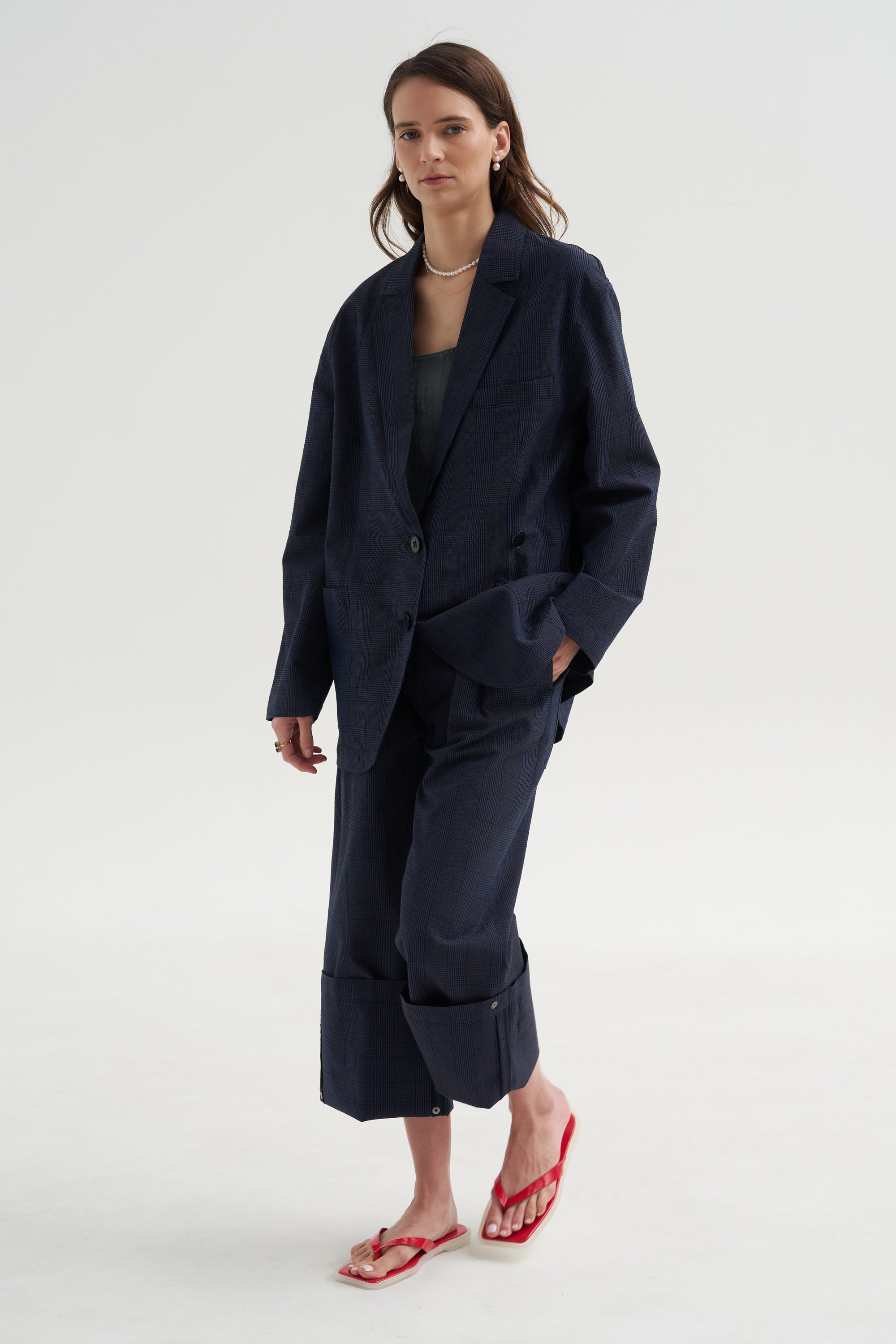 Menswear Crepon Liam Blazer, Navy Multi