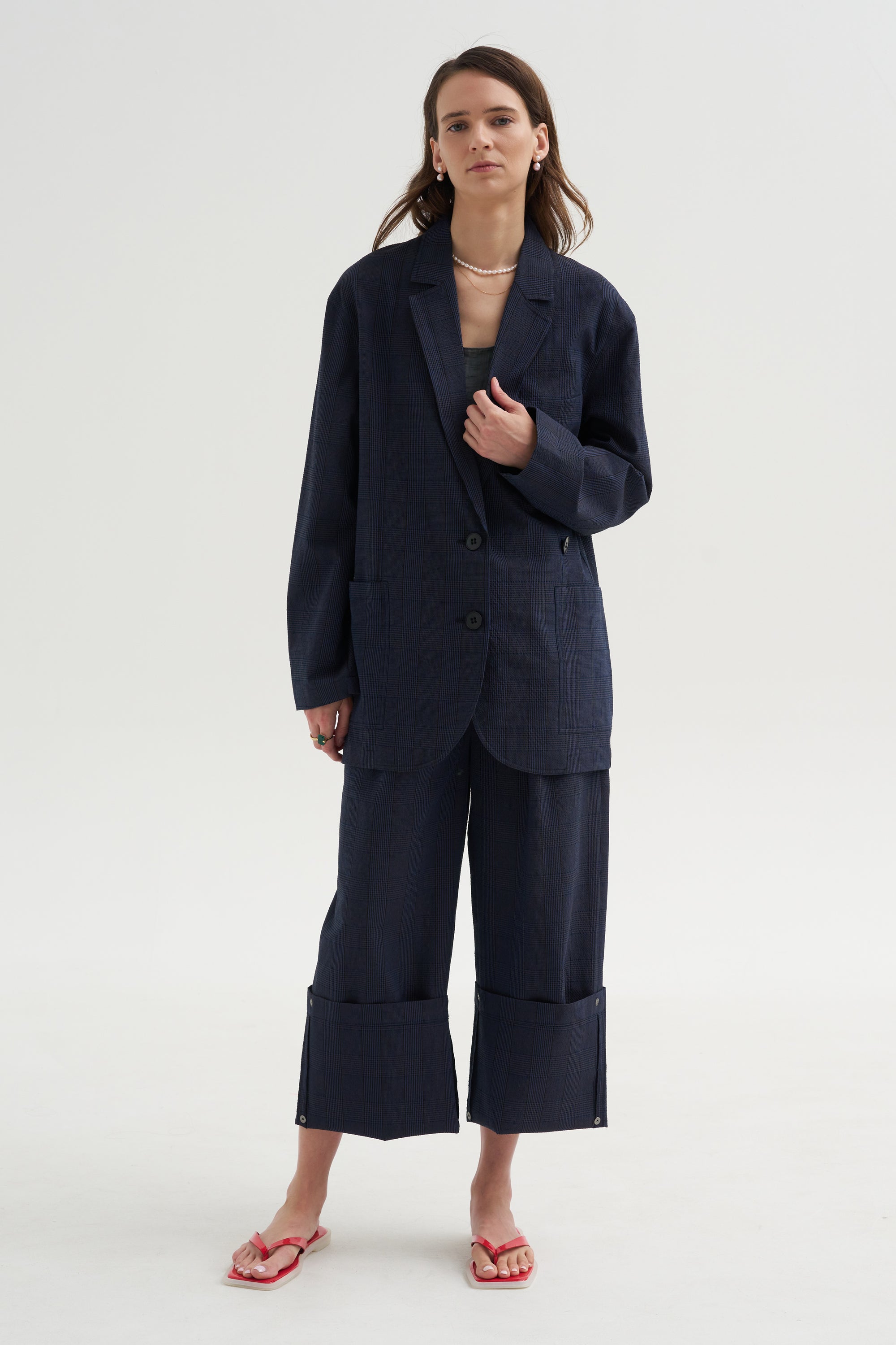 Menswear Crepon Liam Blazer, Navy Multi