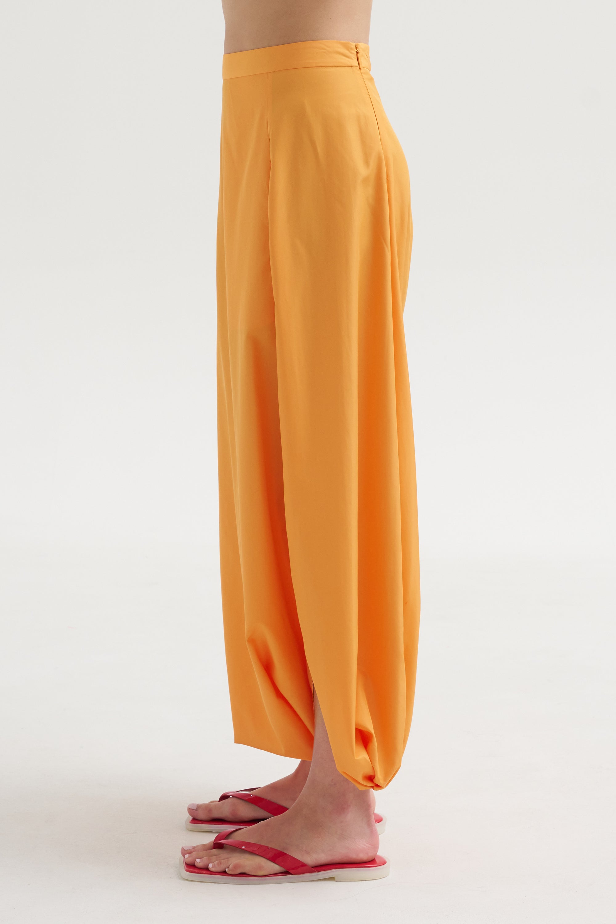 Summer Nylon Flat Front Jalouise Skirt, Orange