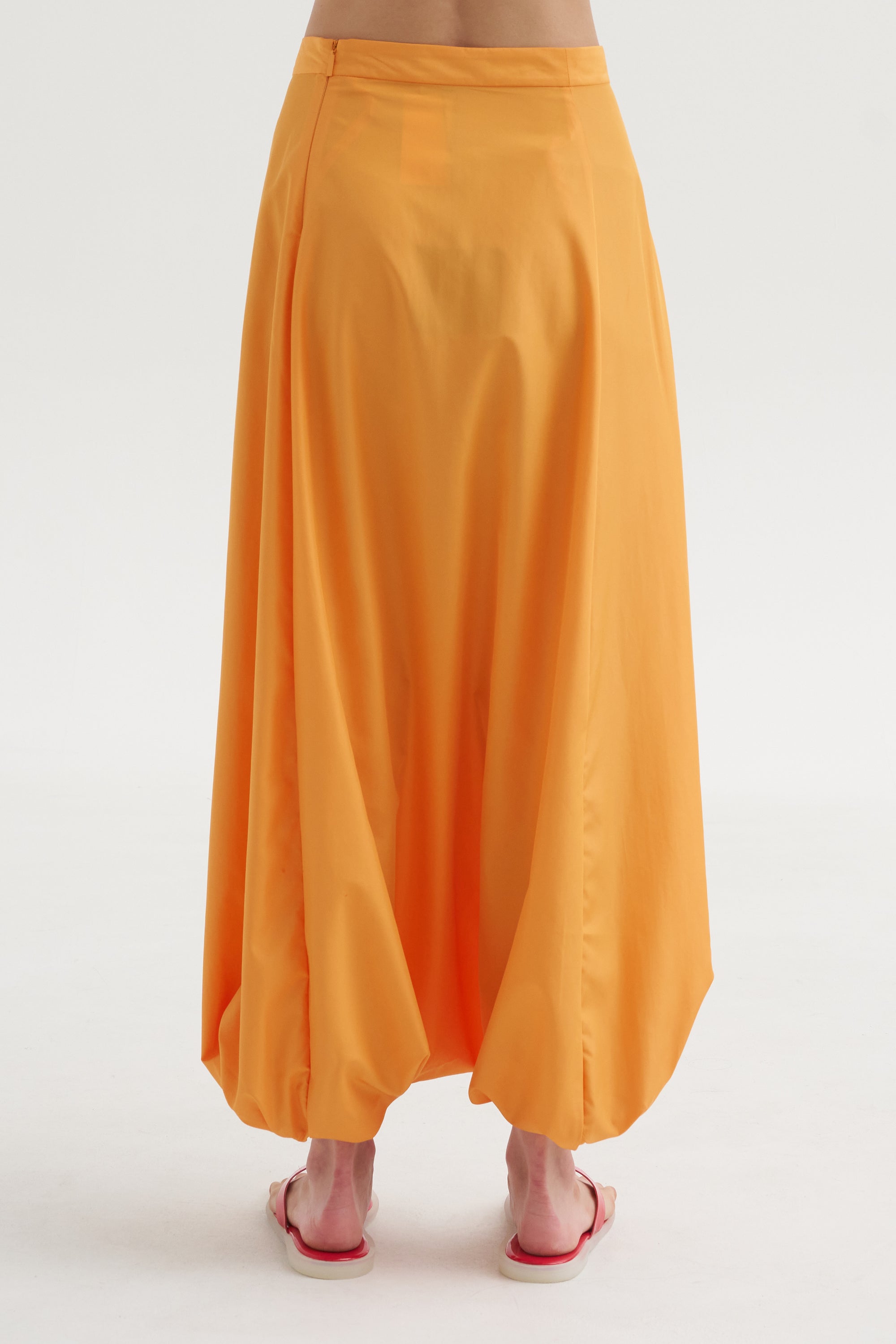 Summer Nylon Flat Front Jalouise Skirt, Orange