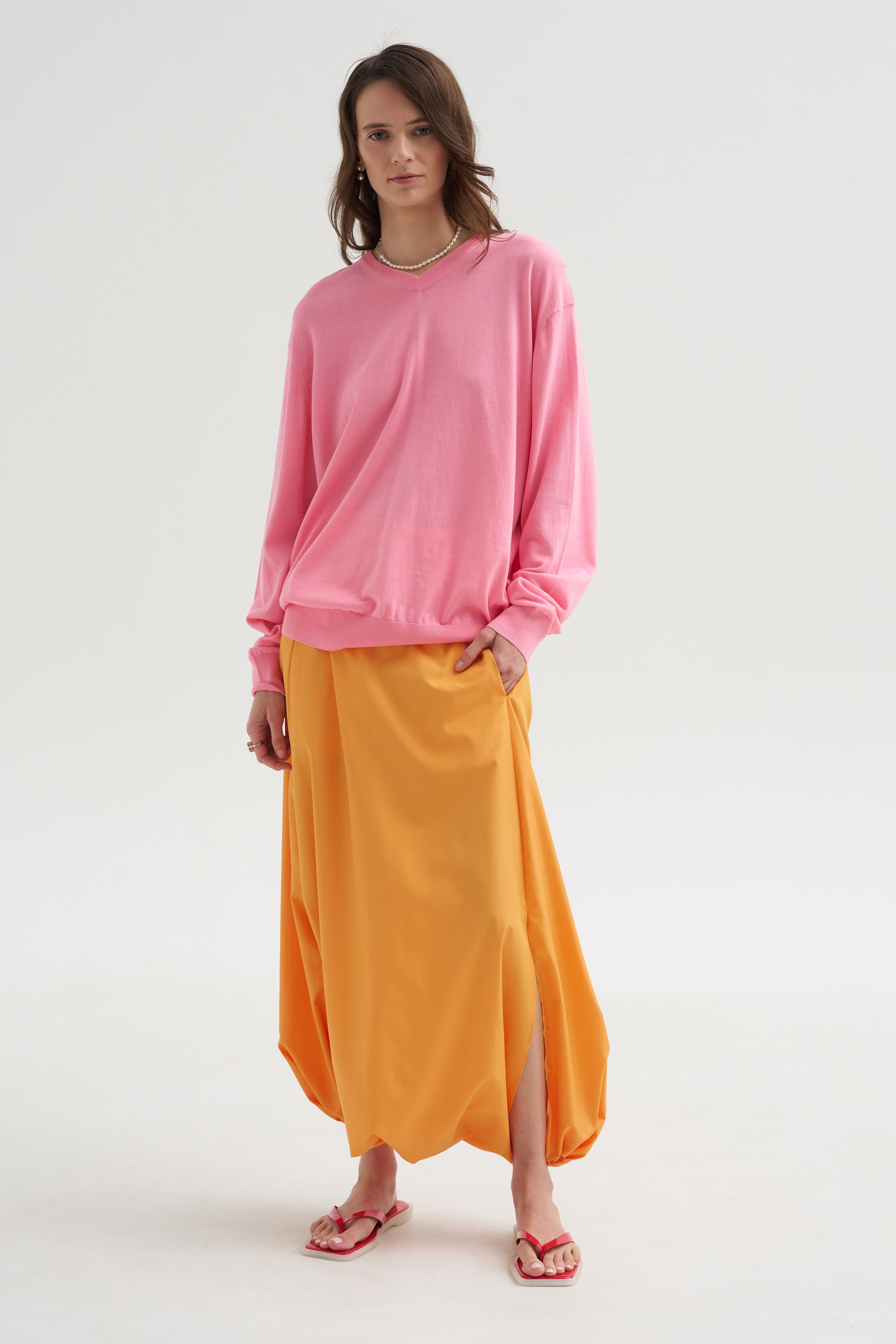 Summer Nylon Flat Front Jalouise Skirt, Orange – Kick Pleat