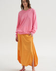 Summer Nylon Flat Front Jalouise Skirt, Orange
