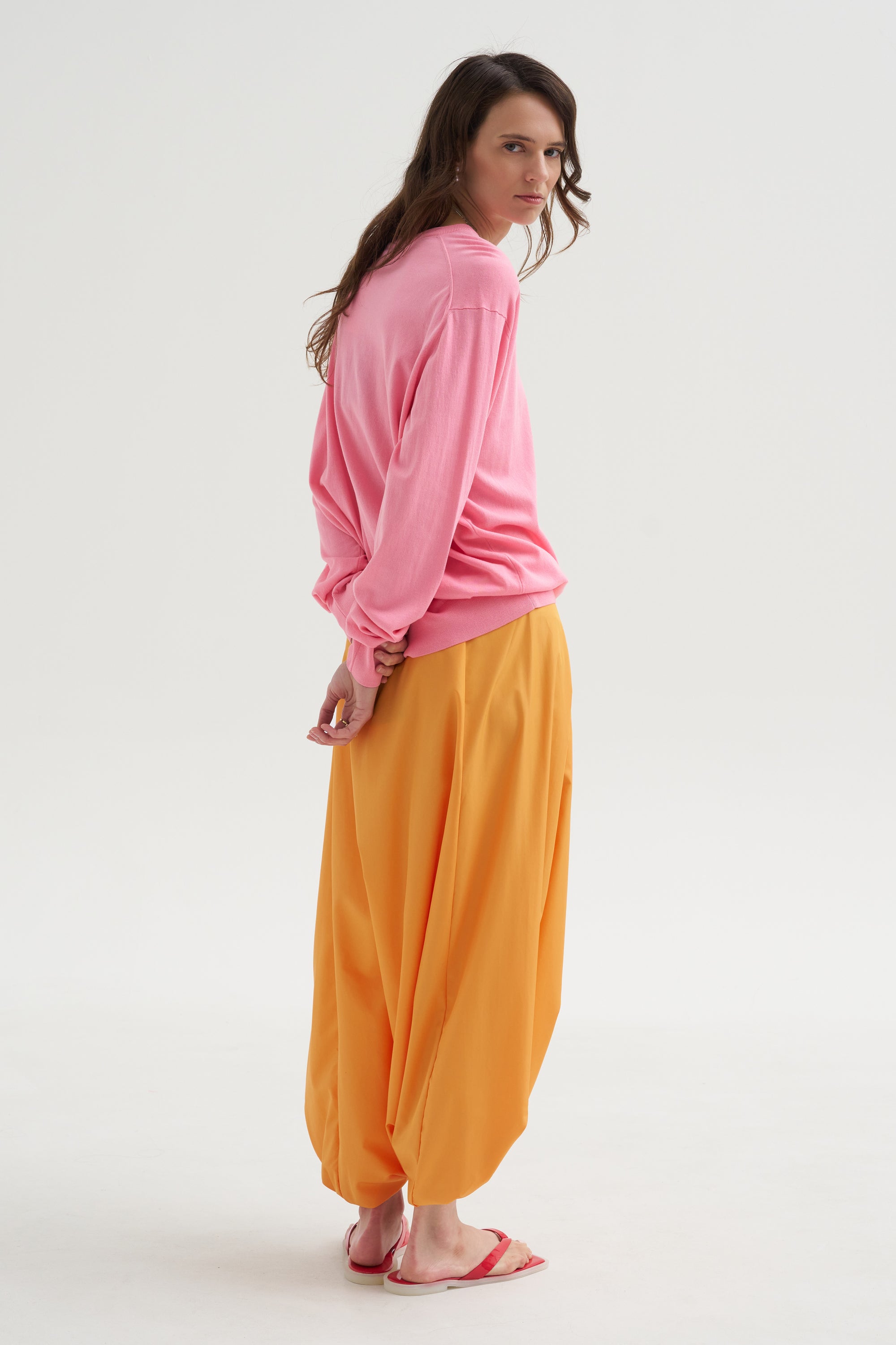 Summer Nylon Flat Front Jalouise Skirt, Orange