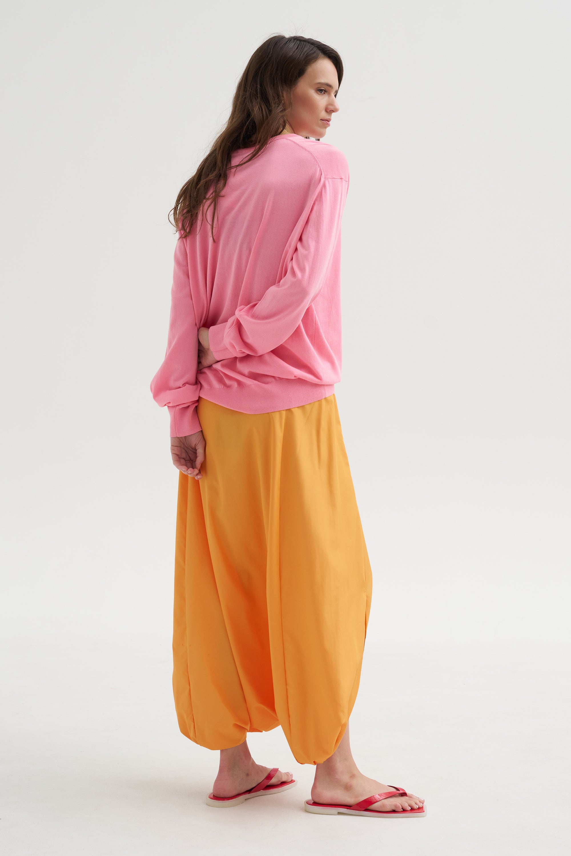 Summer Nylon Flat Front Jalouise Skirt, Orange