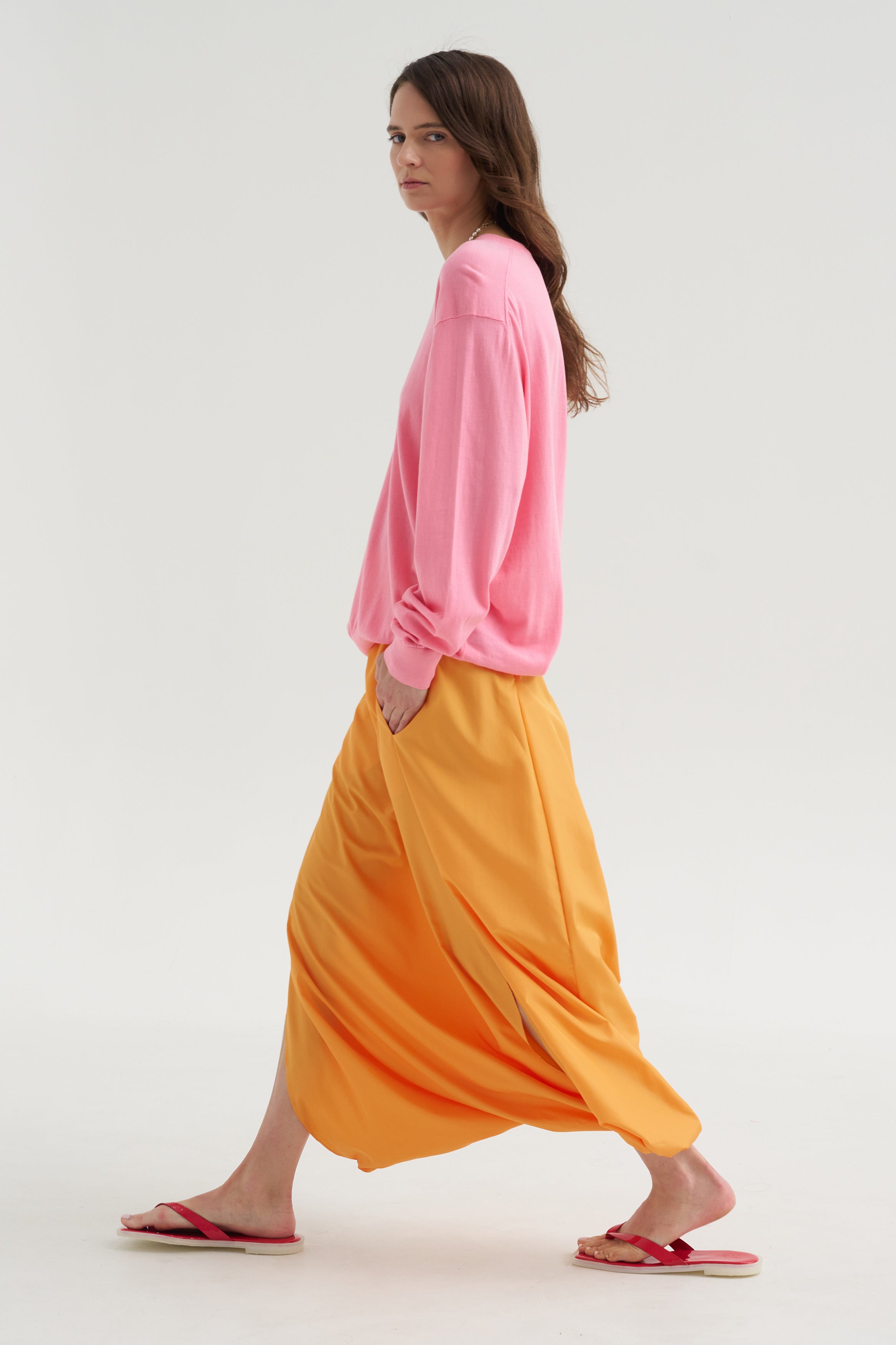 Summer Nylon Flat Front Jalouise Skirt, Orange – Kick Pleat