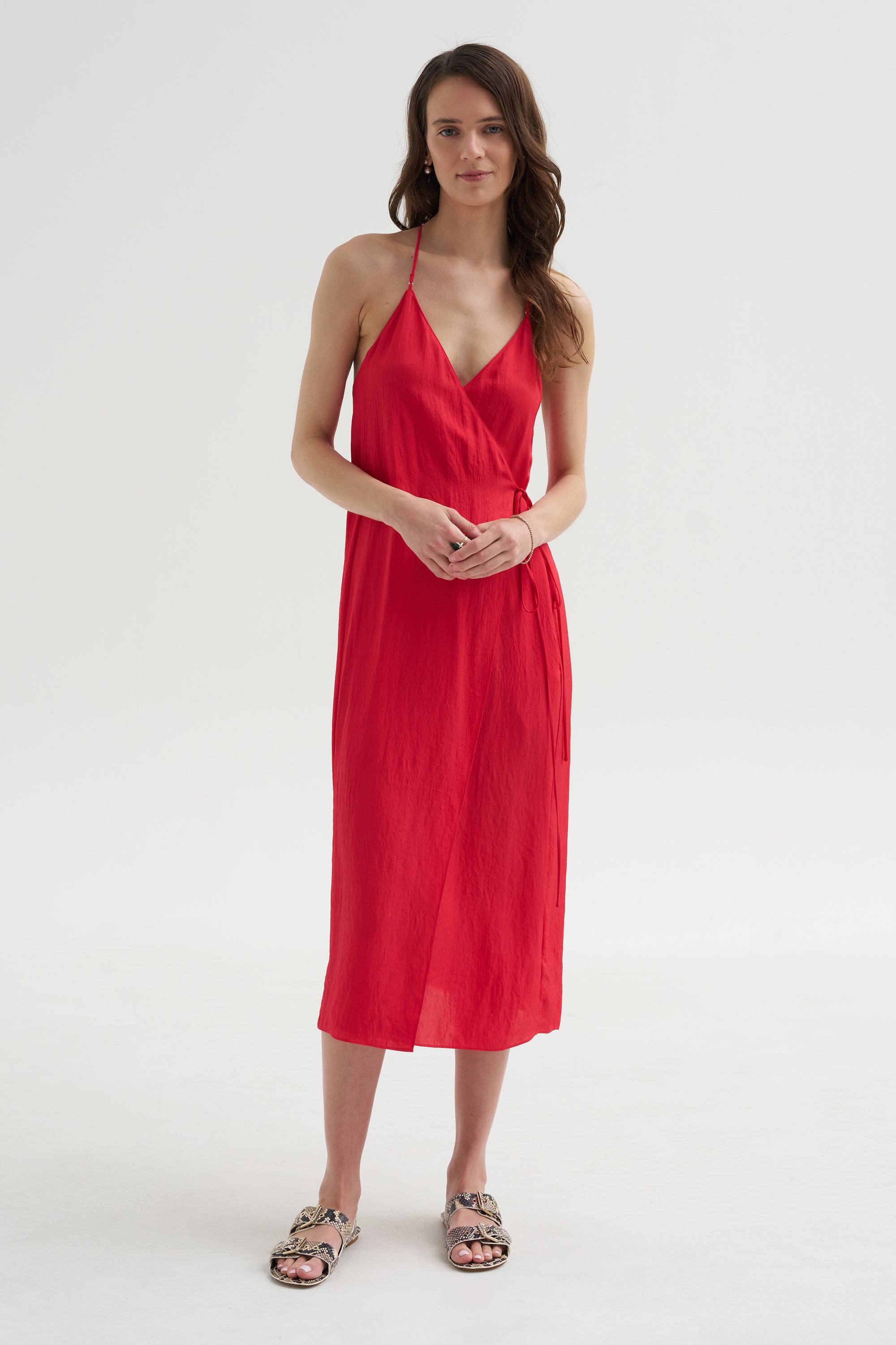 open lace back dress Worth Waiting For Red Satin Cross Back Gown main image 1