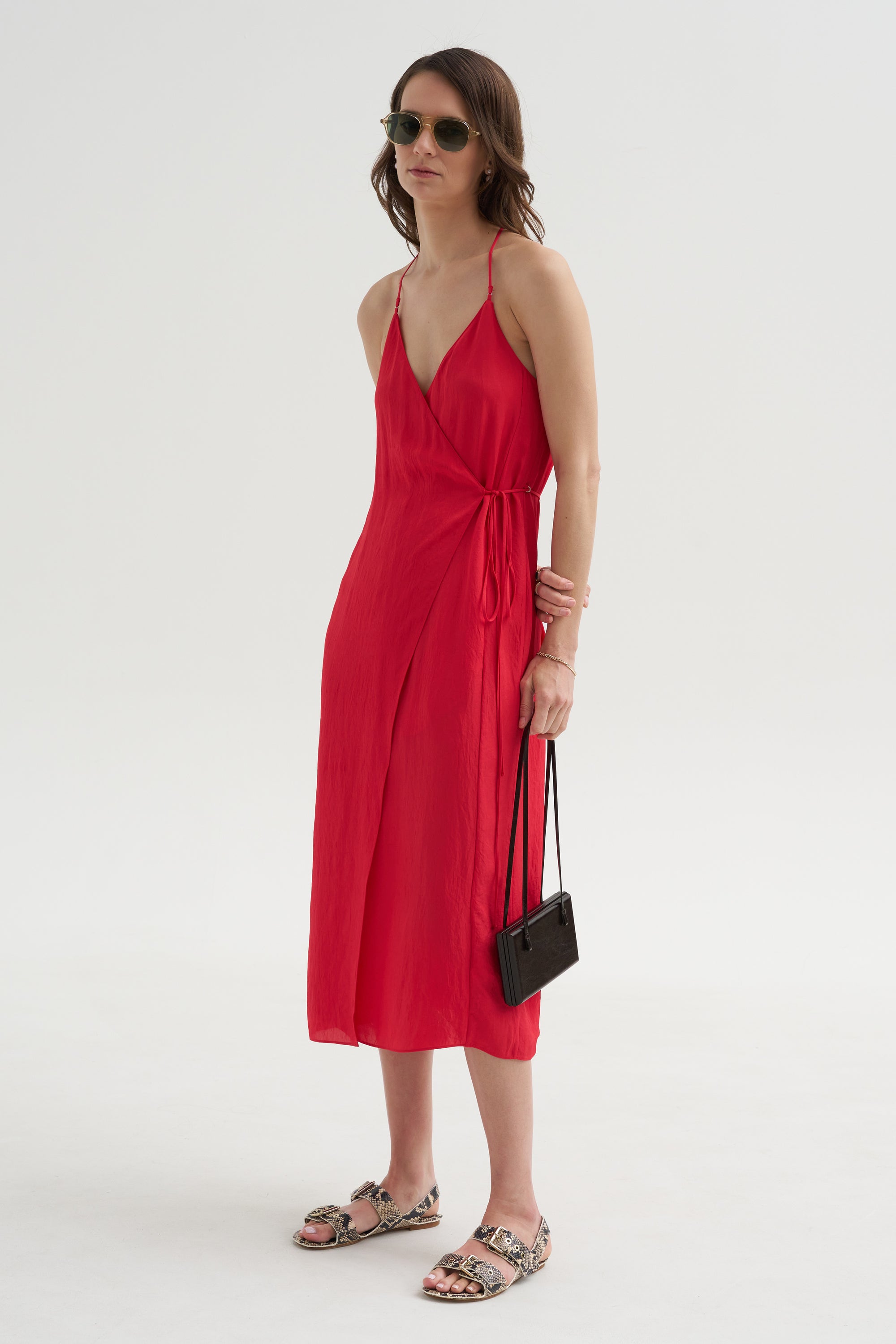 Summer Slip Wrap Dress, Faded Red