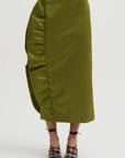 Tech Satin Side Ruffle Skirt, Ick Green