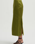 Tech Satin Side Ruffle Skirt, Ick Green