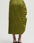 Tech Satin Side Ruffle Skirt, Ick Green