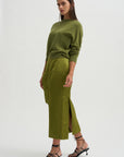 Tech Satin Side Ruffle Skirt, Ick Green