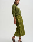 Tech Satin Side Ruffle Skirt, Ick Green