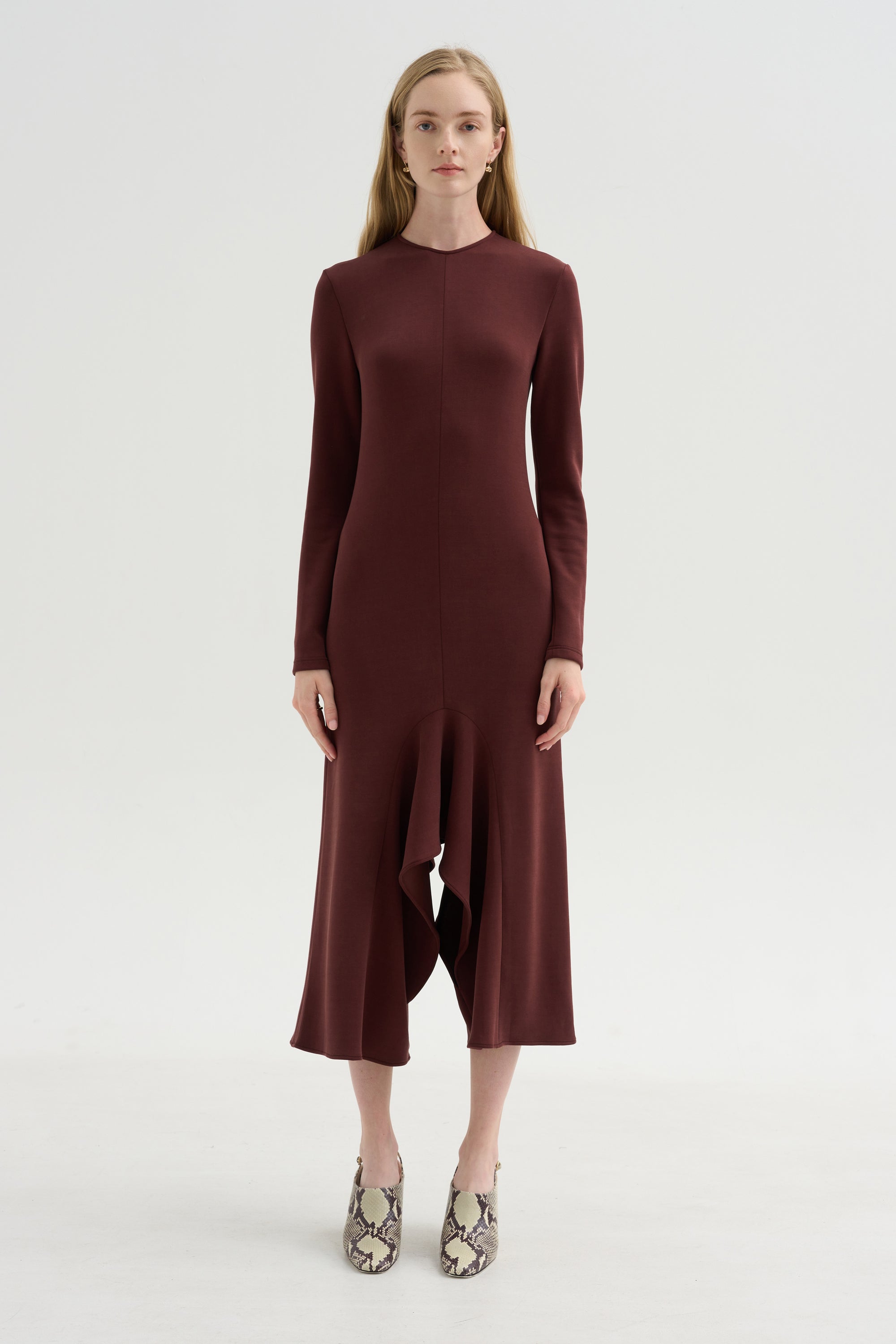 Neoprene Front Drape Dress, Bordeaux