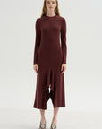 Neoprene Front Drape Dress, Bordeaux