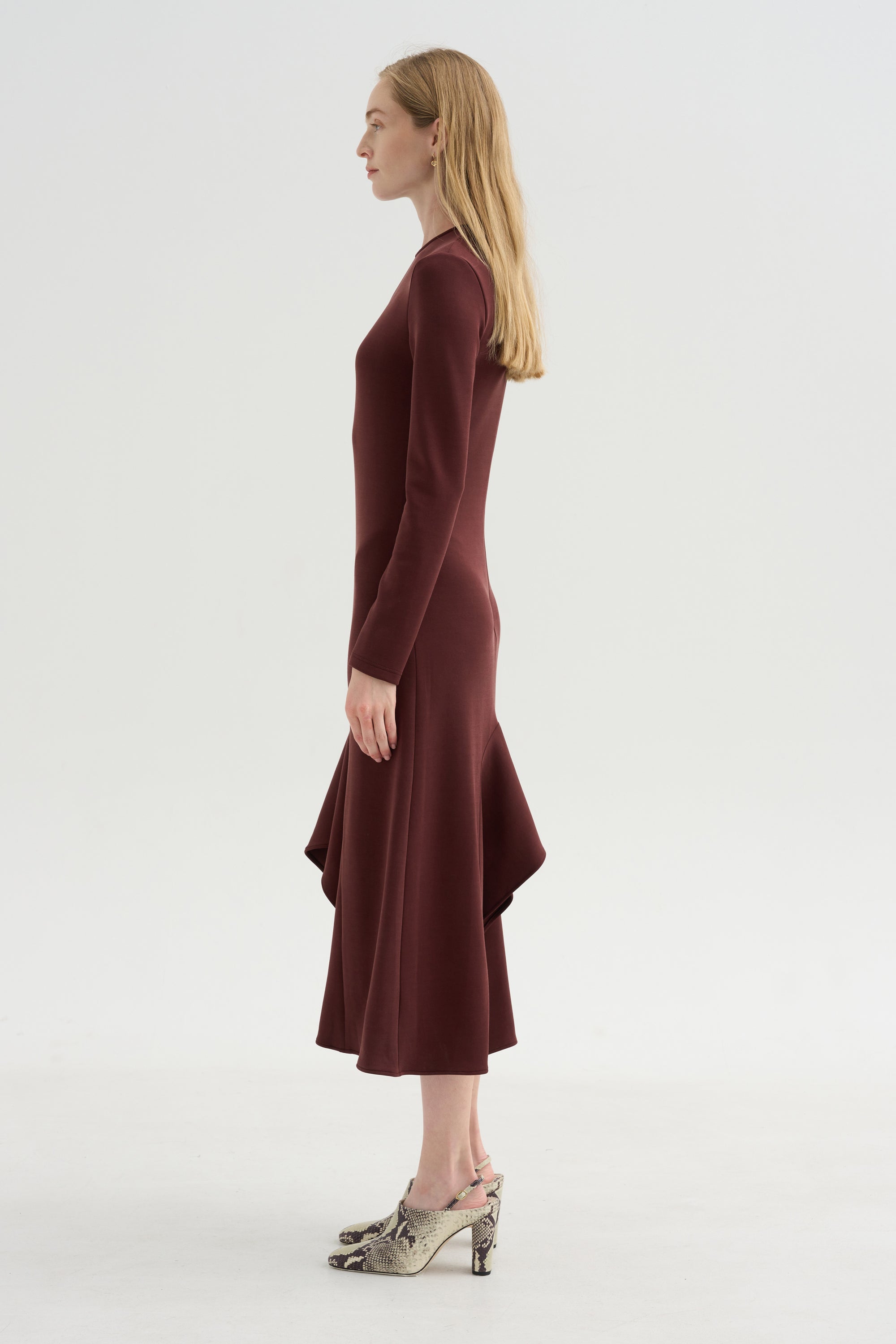 Neoprene Front Drape Dress, Bordeaux