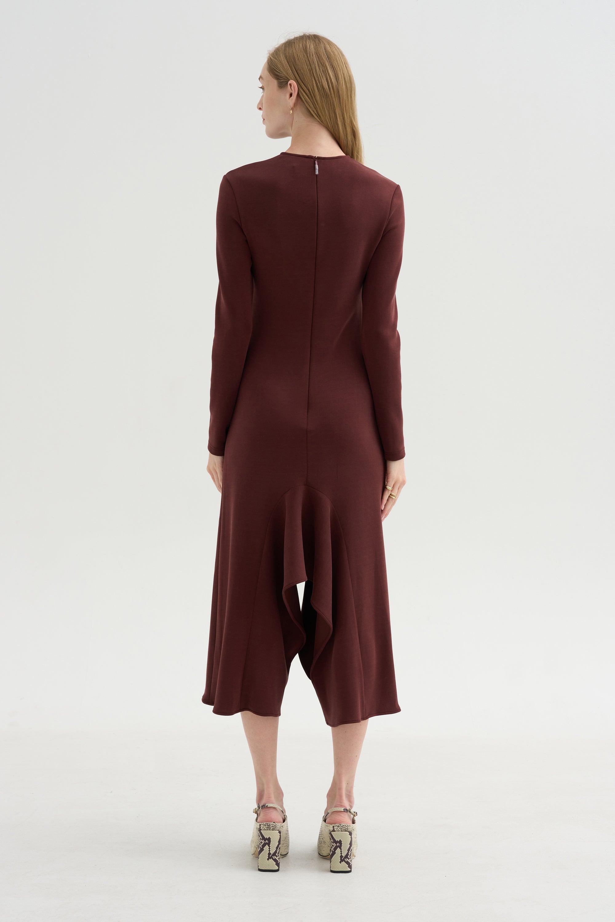 Neoprene Front Drape Dress, Bordeaux