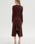 Neoprene Front Drape Dress, Bordeaux