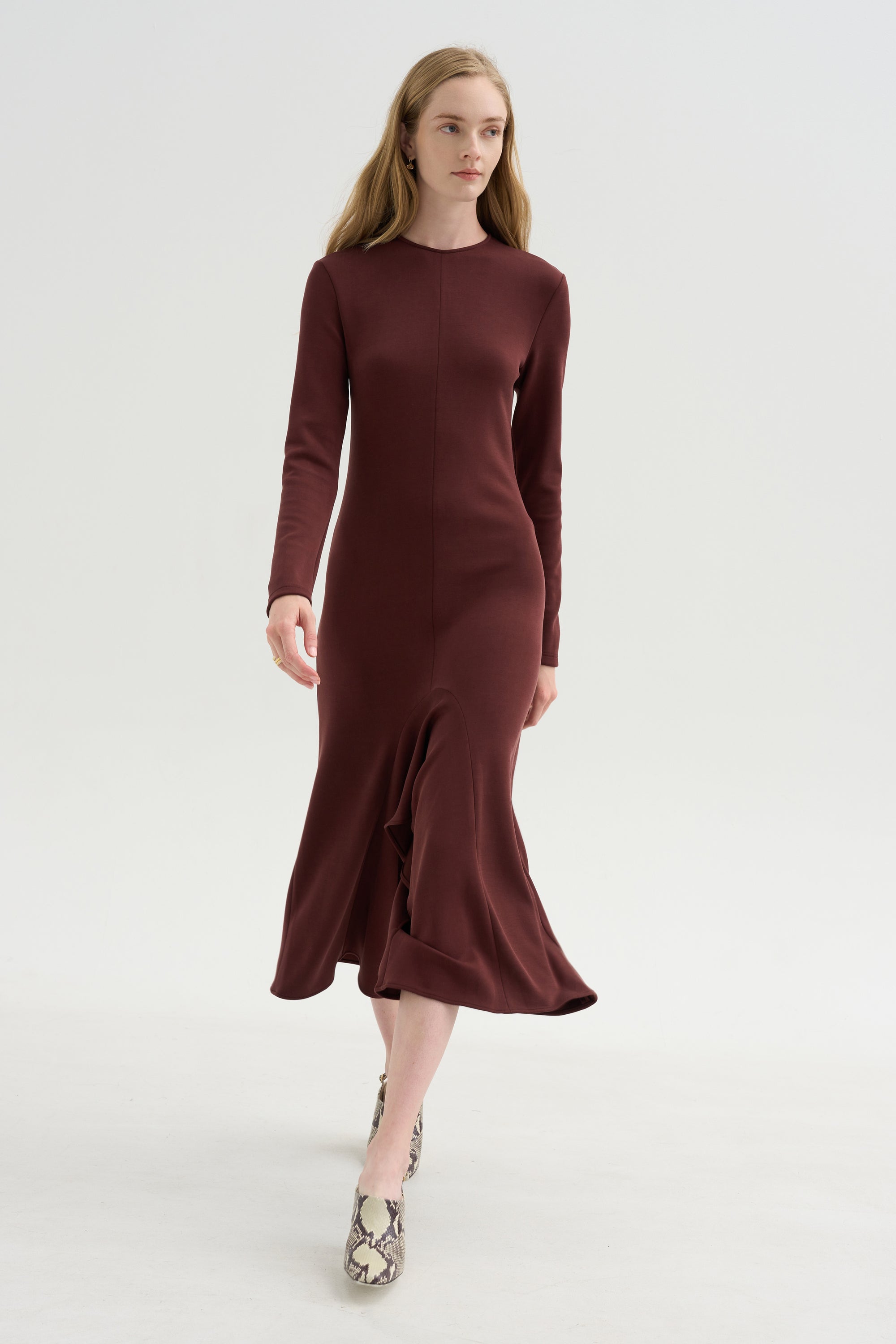 Neoprene Front Drape Dress, Bordeaux
