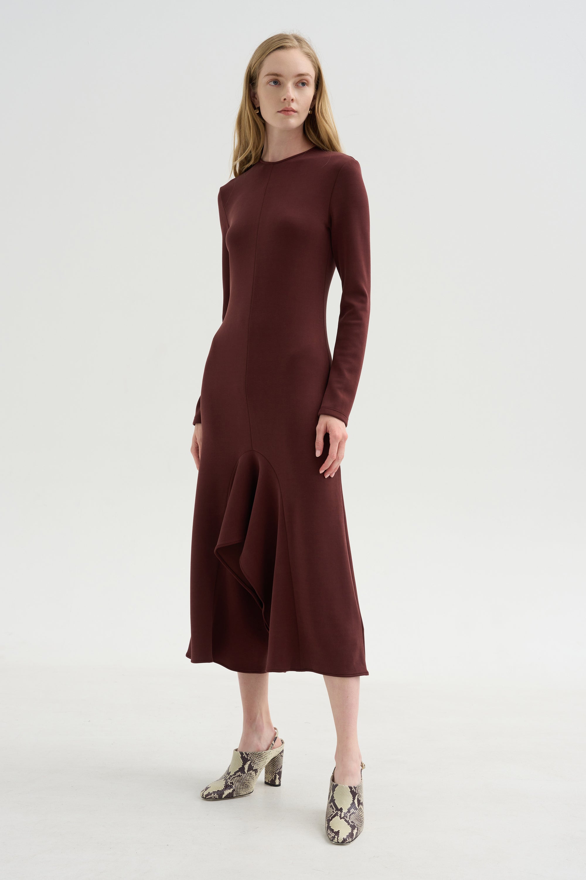 Neoprene Front Drape Dress, Bordeaux