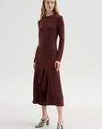 Neoprene Front Drape Dress, Bordeaux