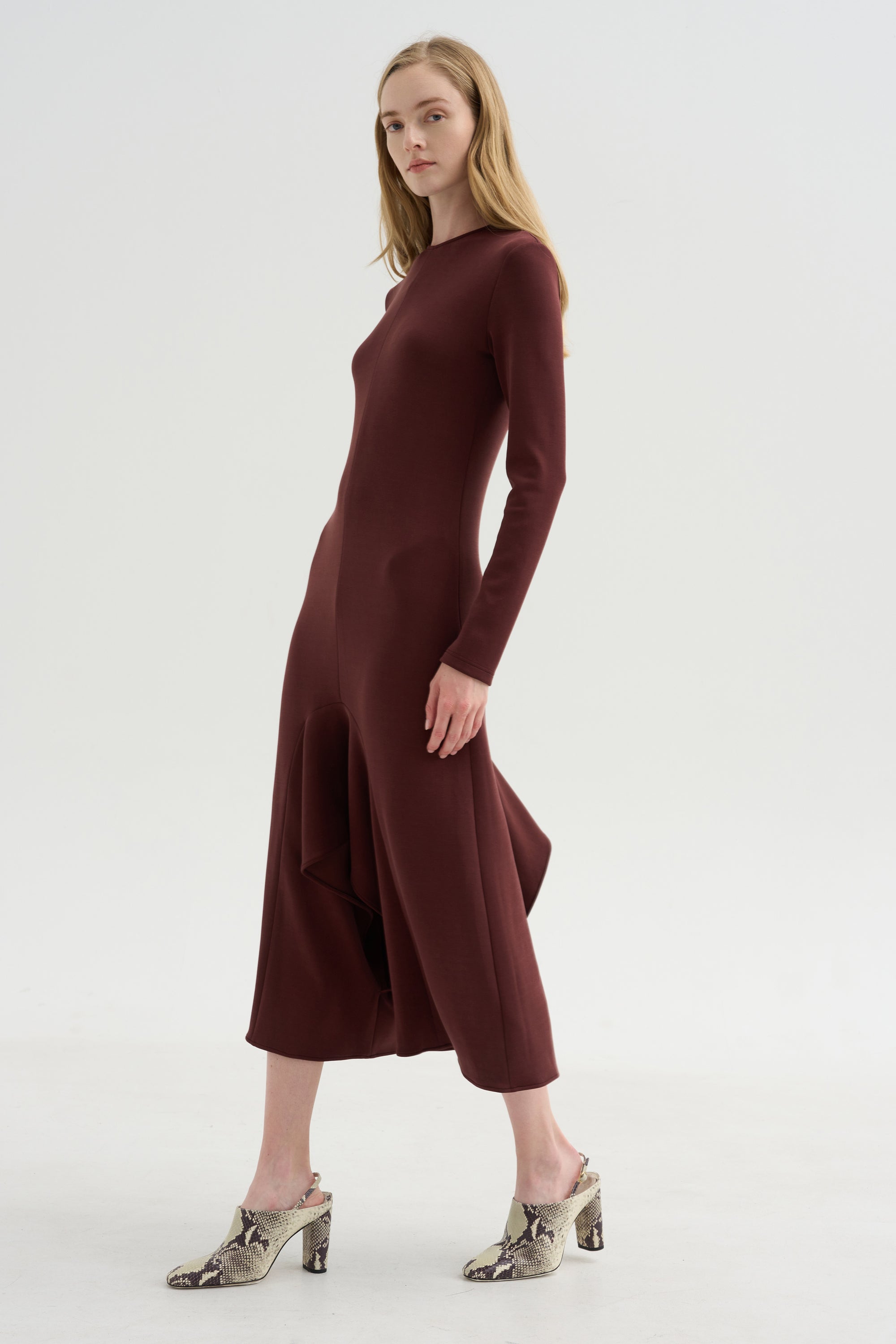 Neoprene Front Drape Dress, Bordeaux
