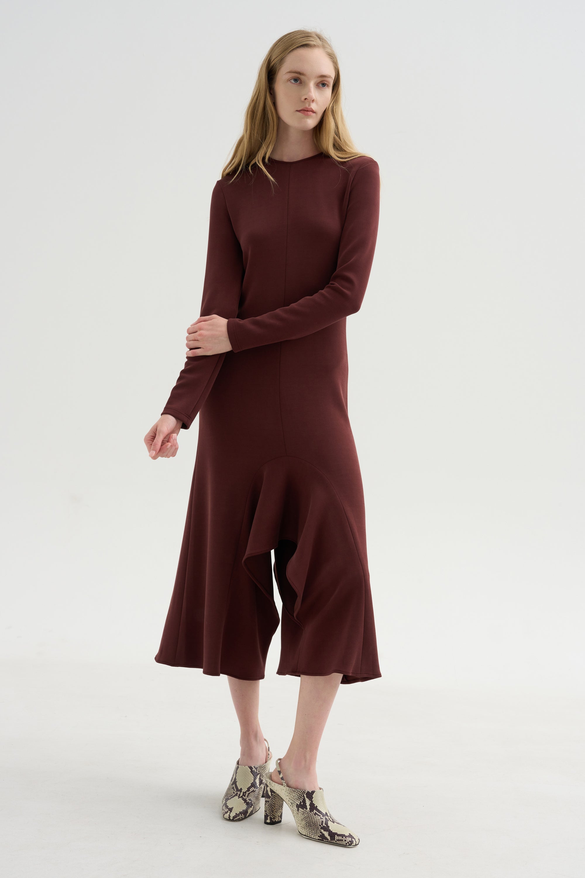 Neoprene Front Drape Dress, Bordeaux