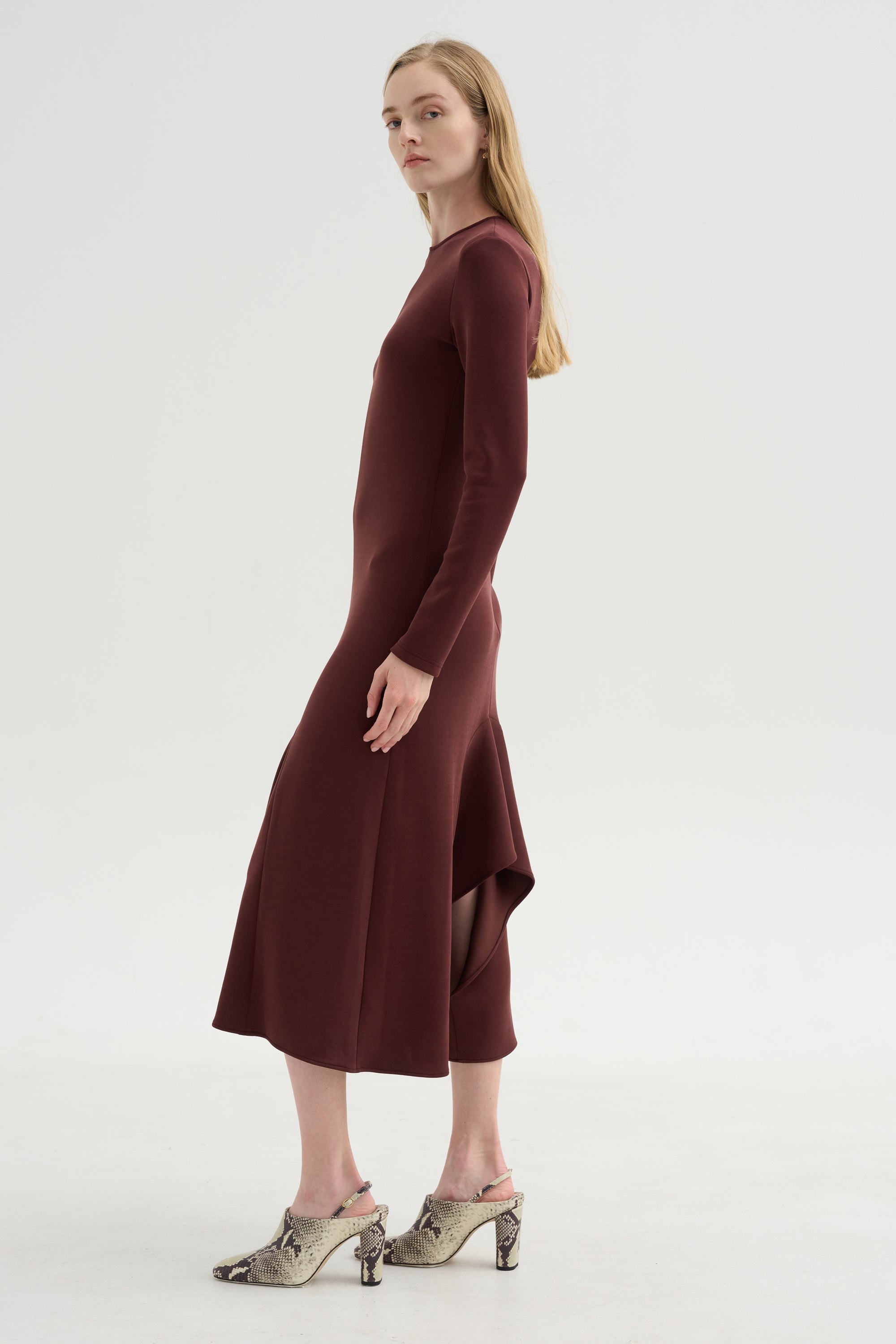 Neoprene Front Drape Dress, Bordeaux