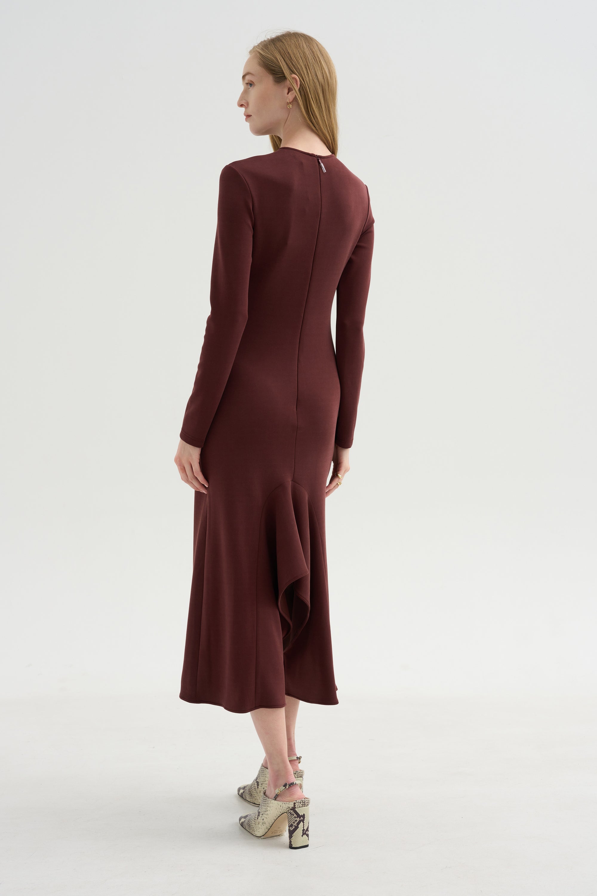 Neoprene Front Drape Dress, Bordeaux