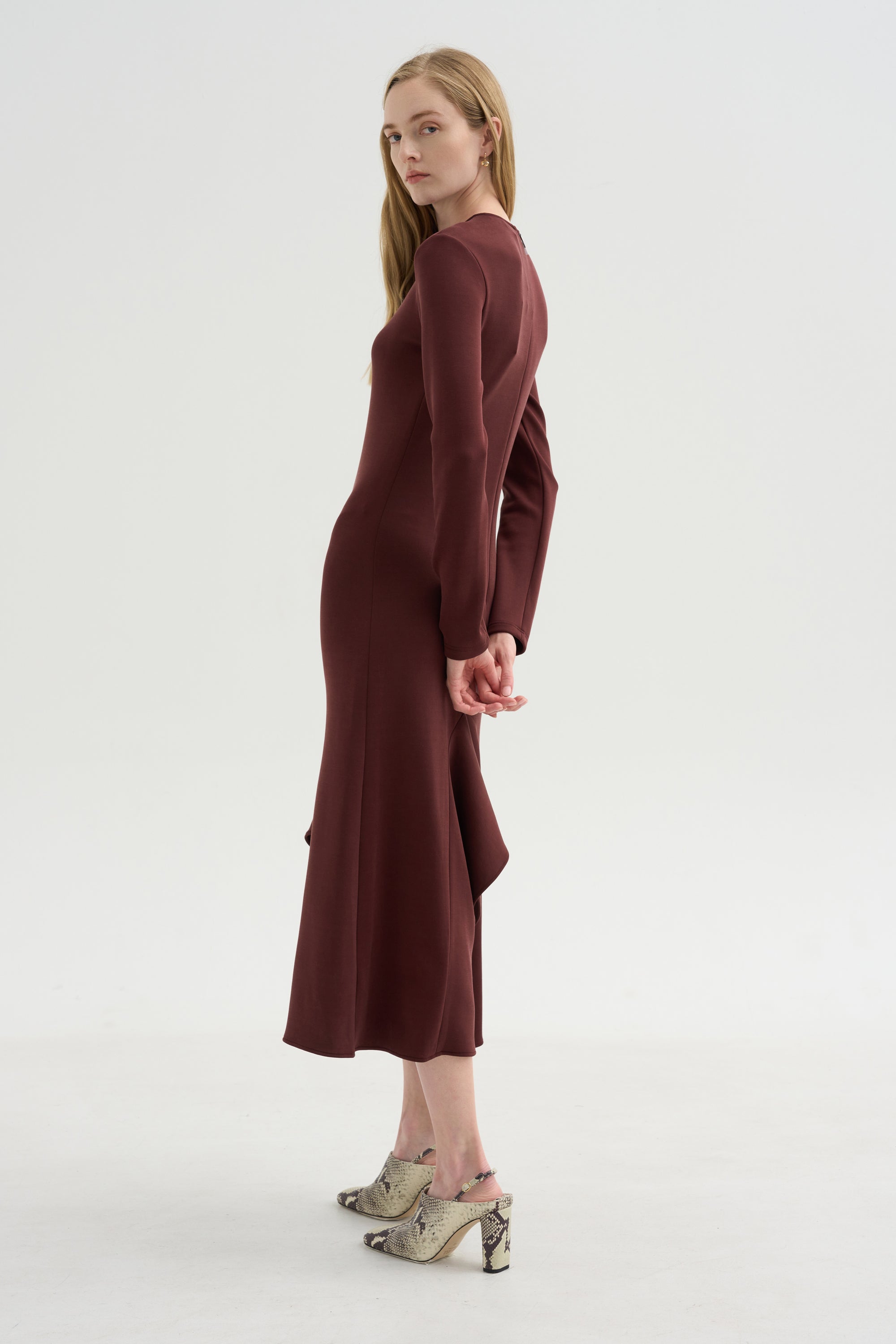 Neoprene Front Drape Dress, Bordeaux
