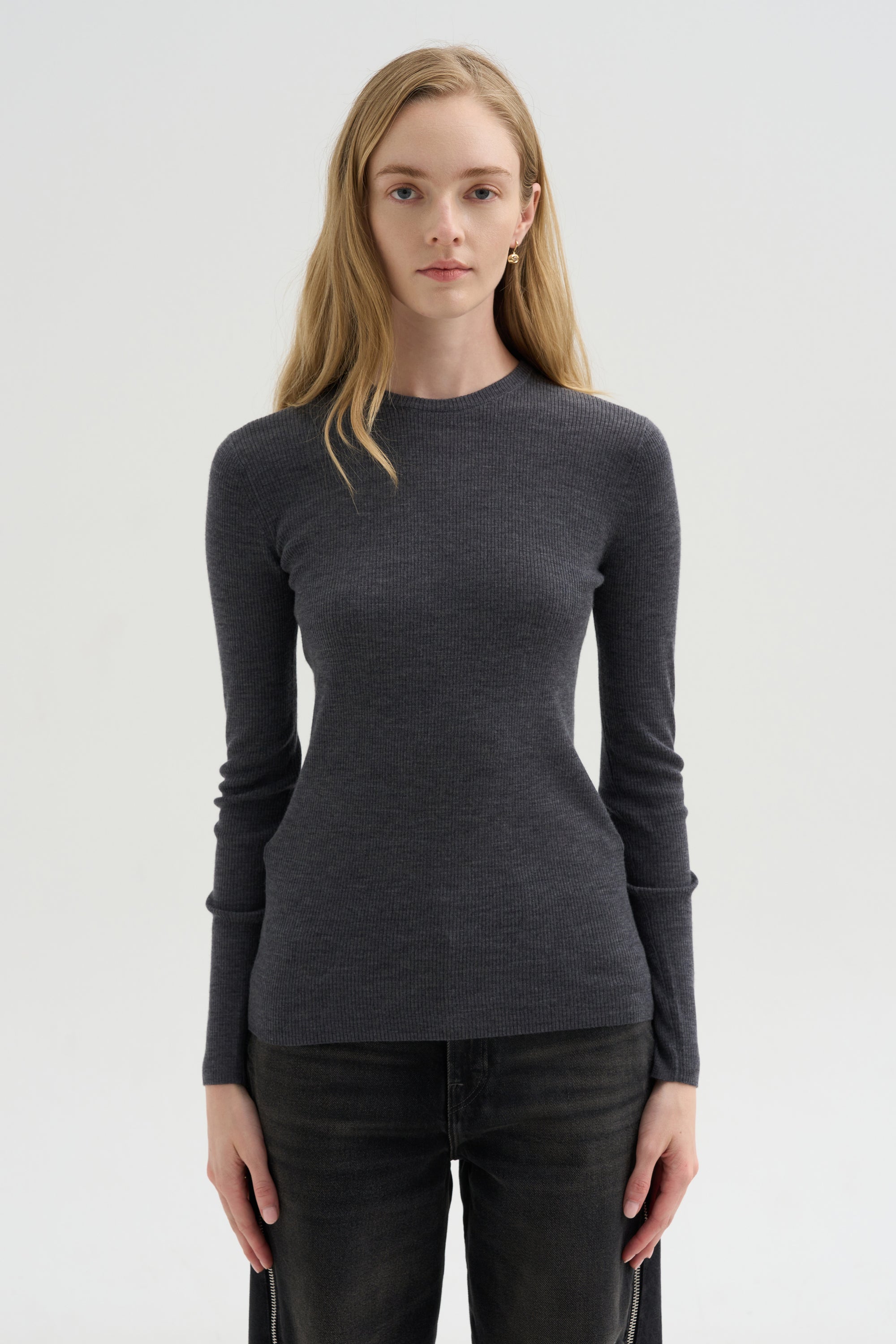 Feather Weight Ribbed Crewneck, Charcoal