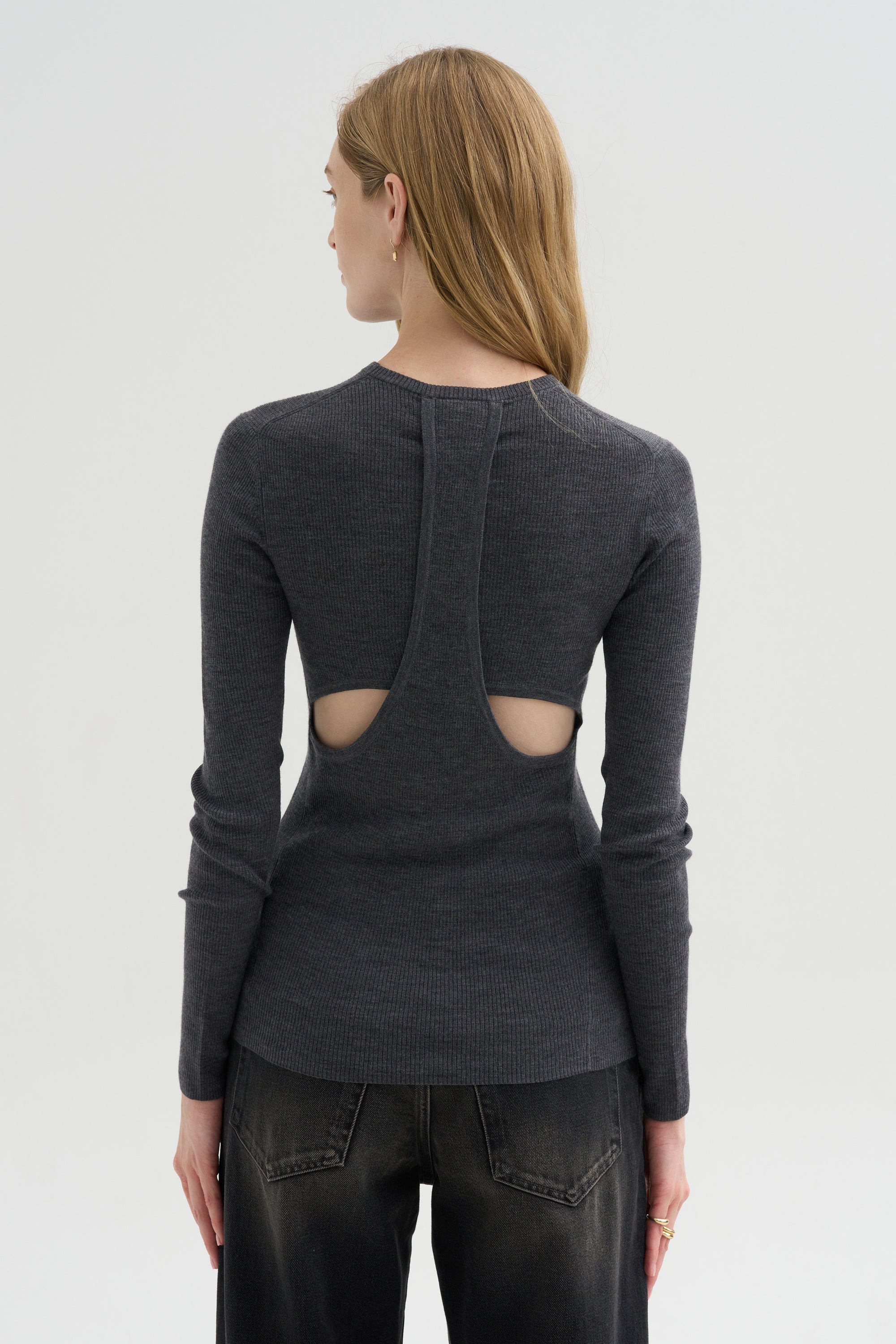 Feather Weight Ribbed Crewneck, Charcoal