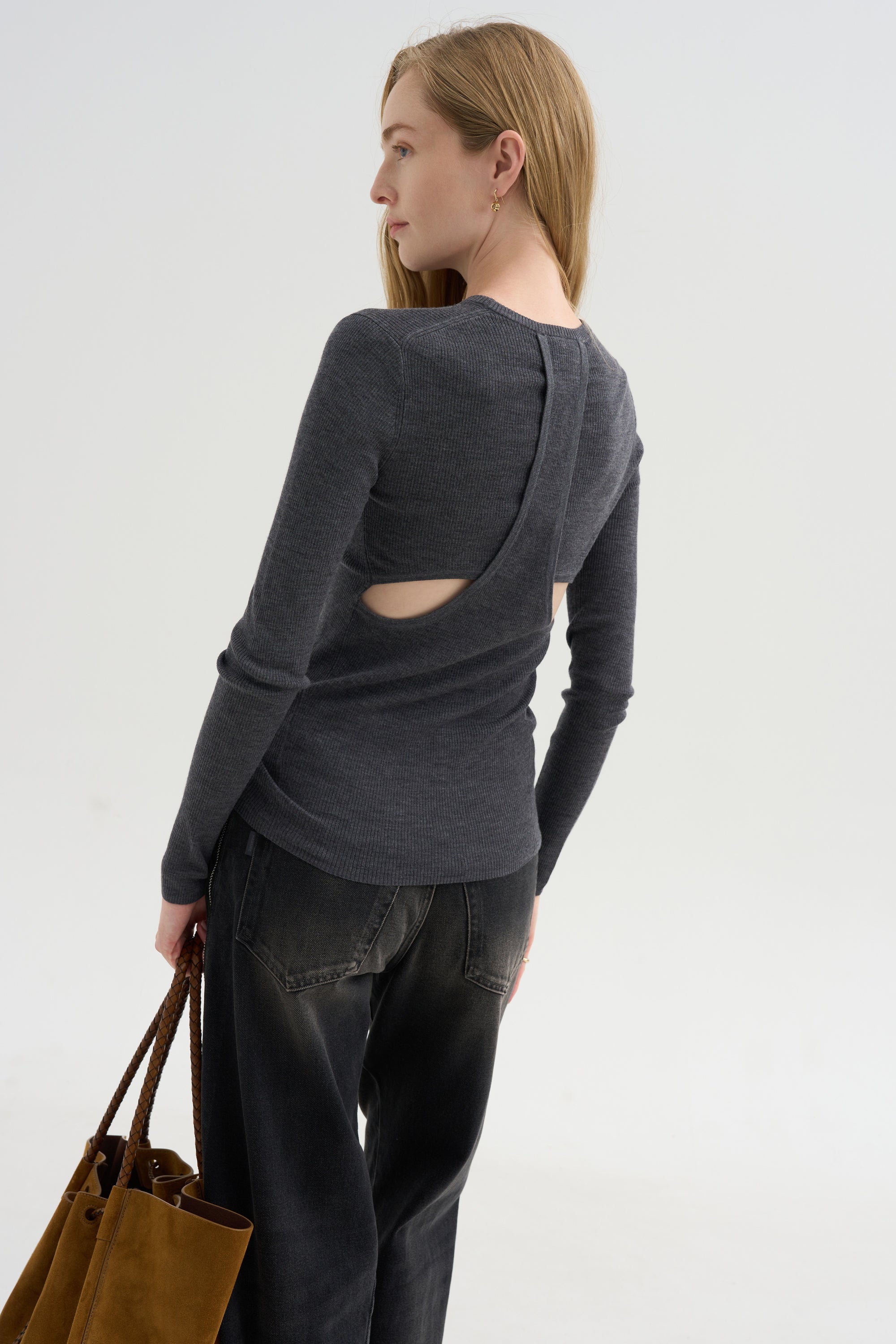 Feather Weight Ribbed Crewneck, Charcoal