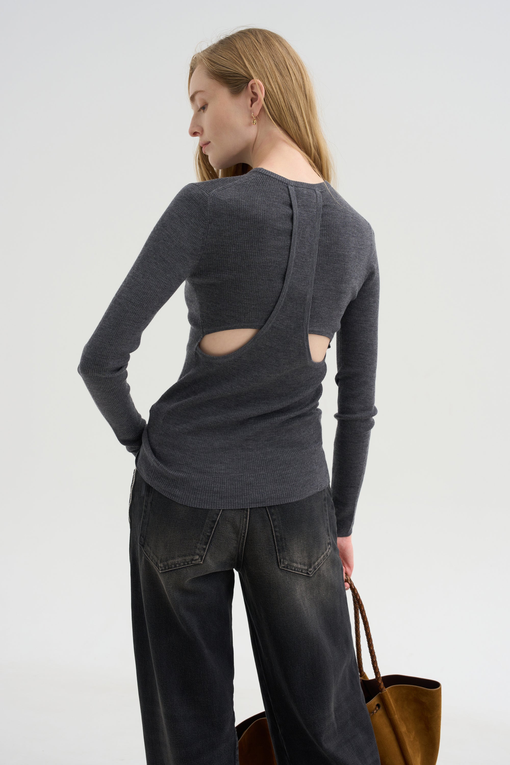 Feather Weight Ribbed Crewneck, Charcoal