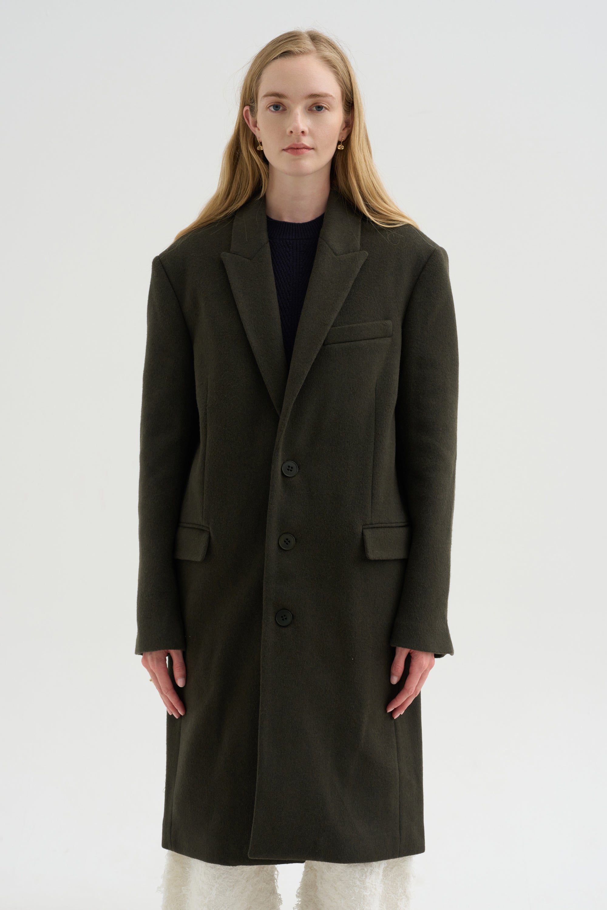 Wool Tailored Men's Midi Coat, Loden