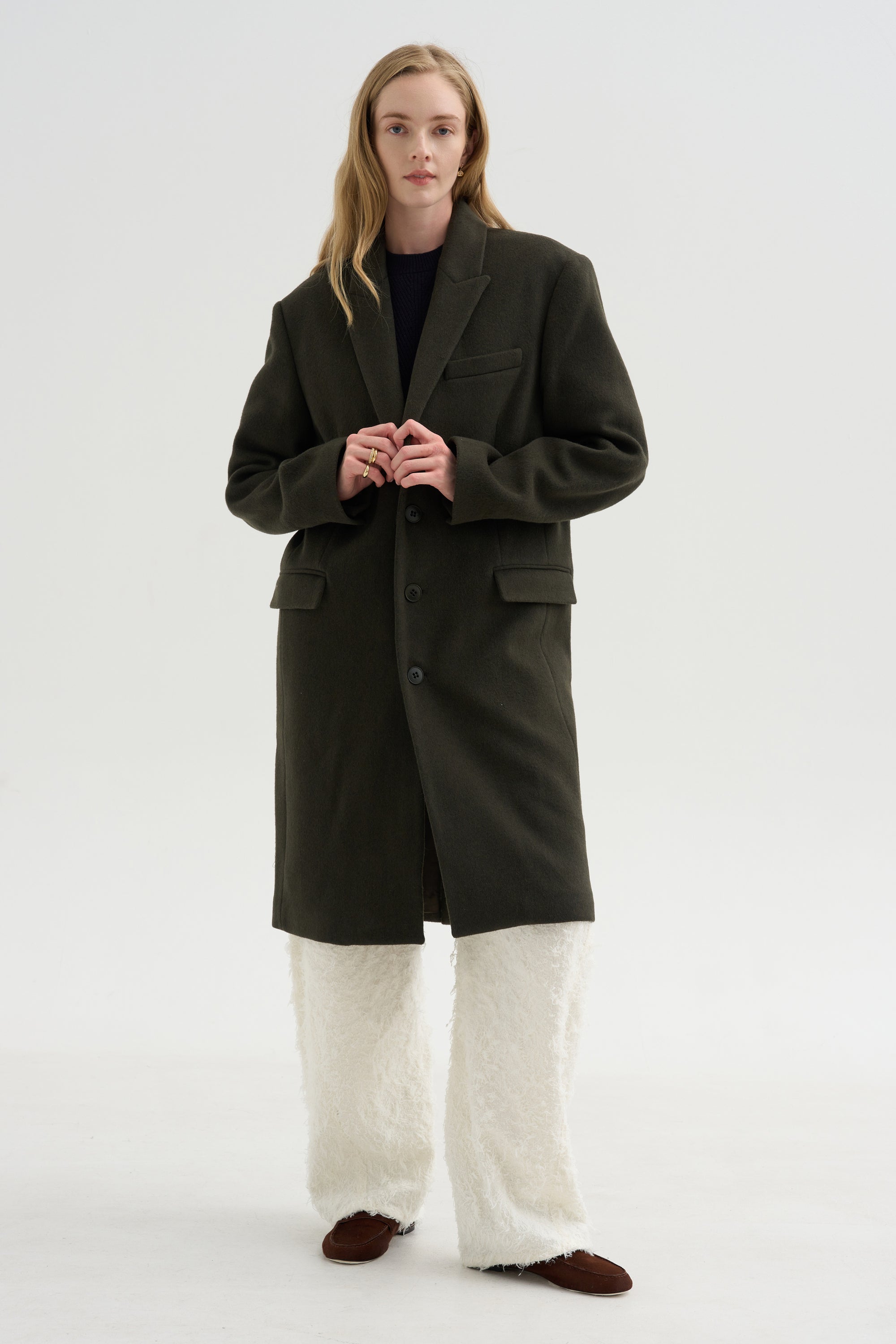Wool Tailored Men's Midi Coat, Loden