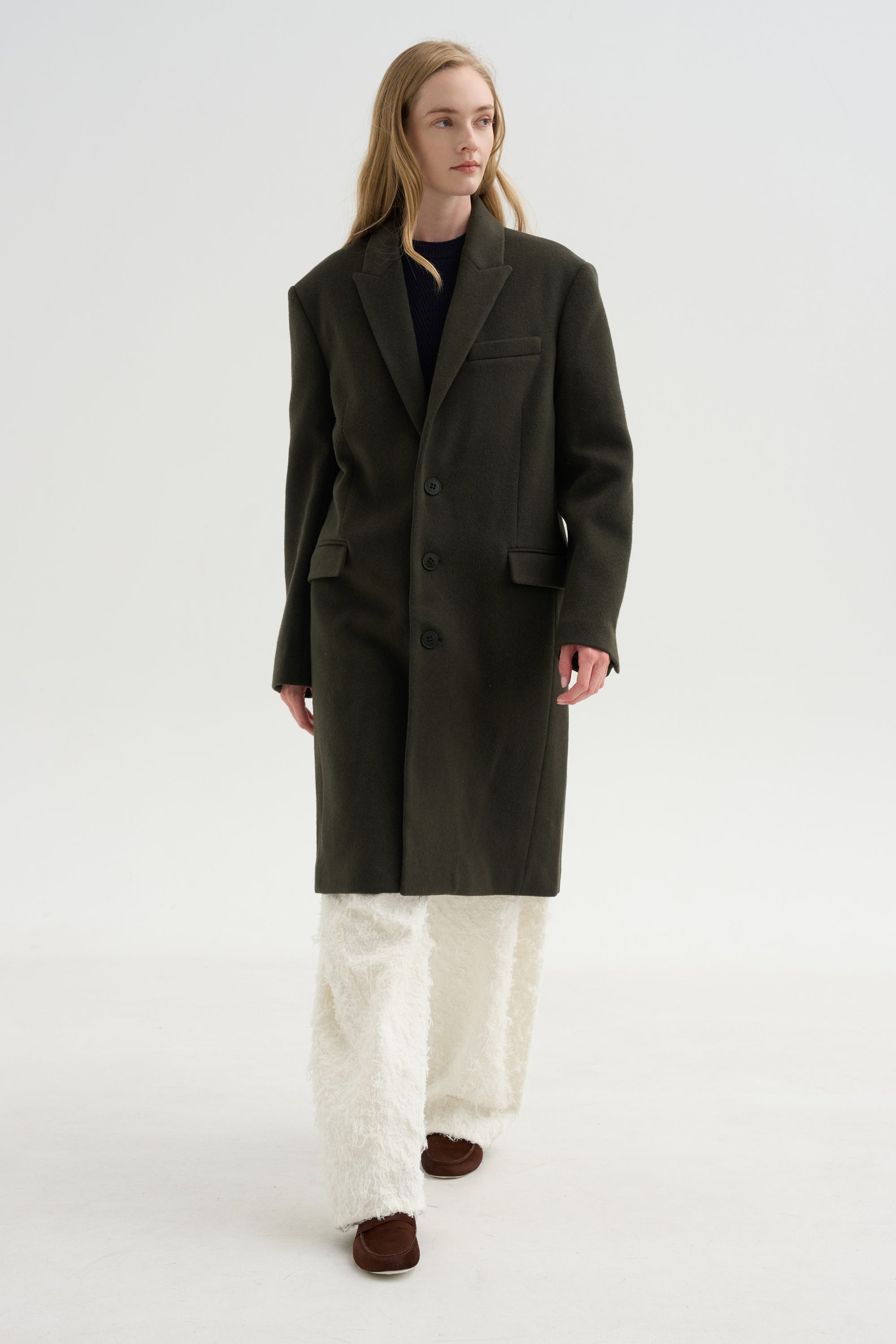 Wool Tailored Men's Midi Coat, Loden