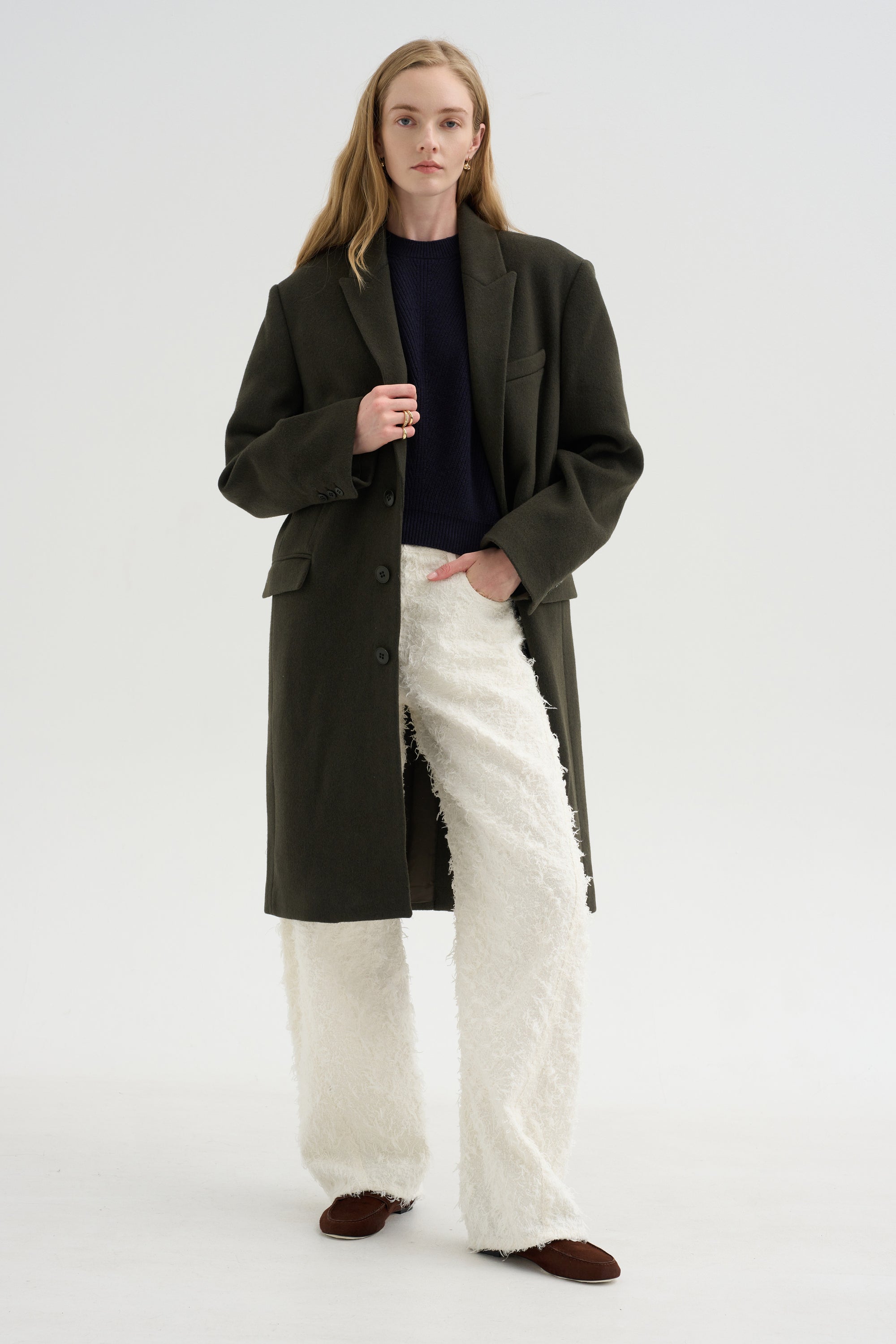 Wool Tailored Men's Midi Coat, Loden