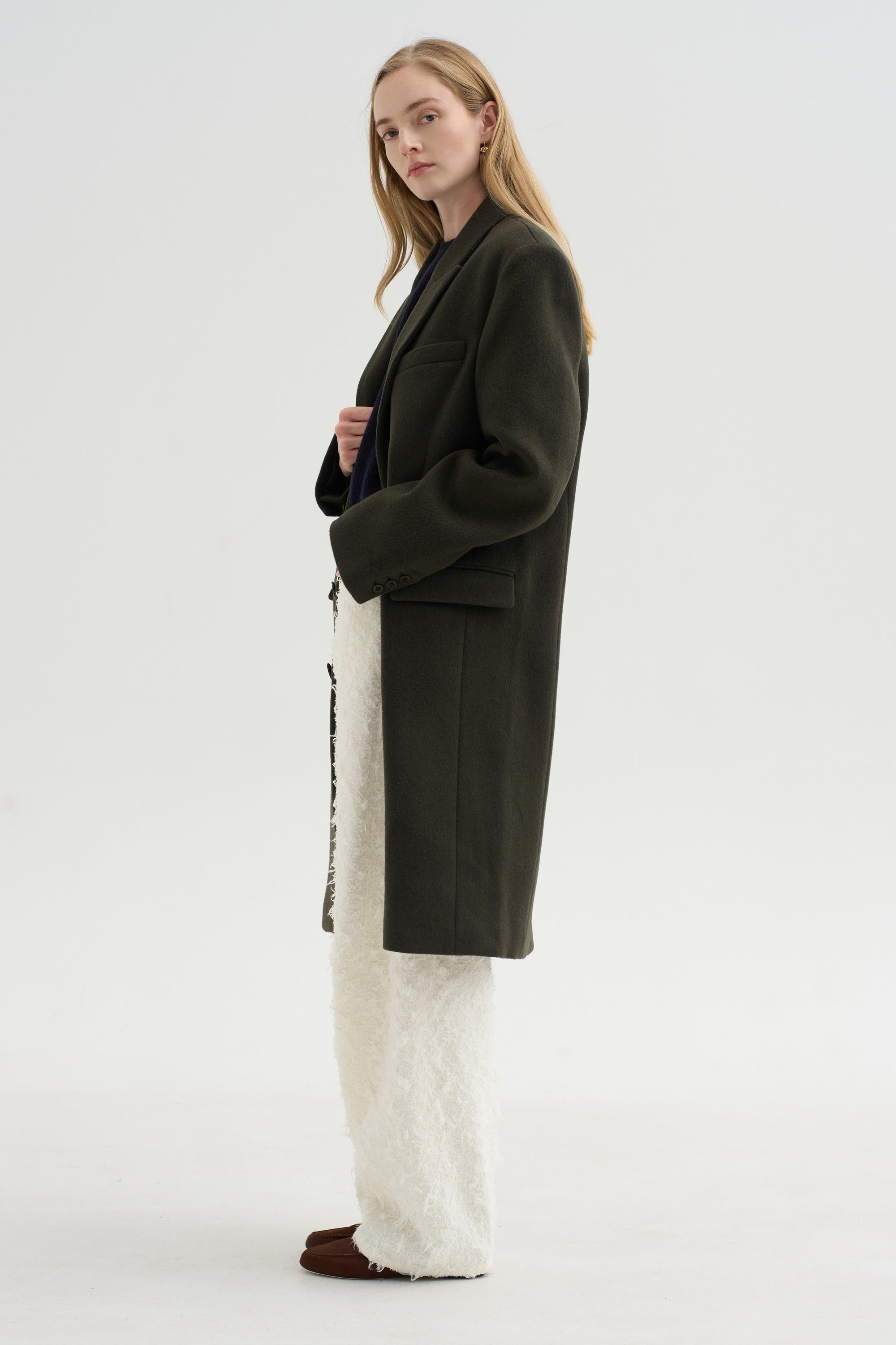Wool Tailored Men's Midi Coat, Loden
